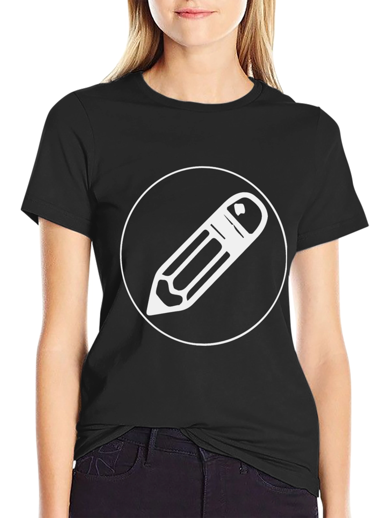 Stylish Black Graphic Tee - Pencil Design