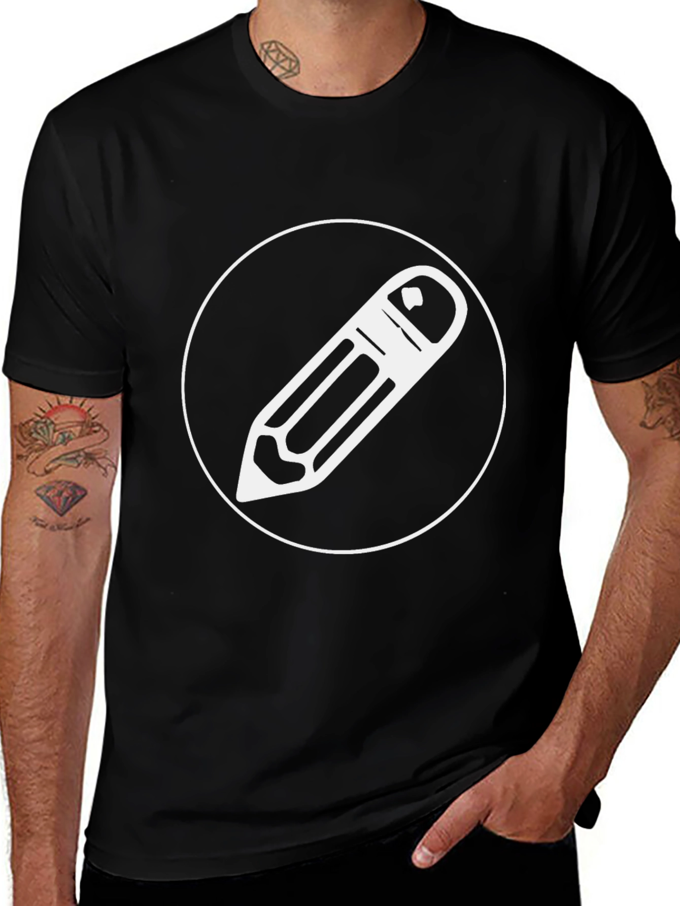 Stylish Black Graphic Tee - Pencil Design