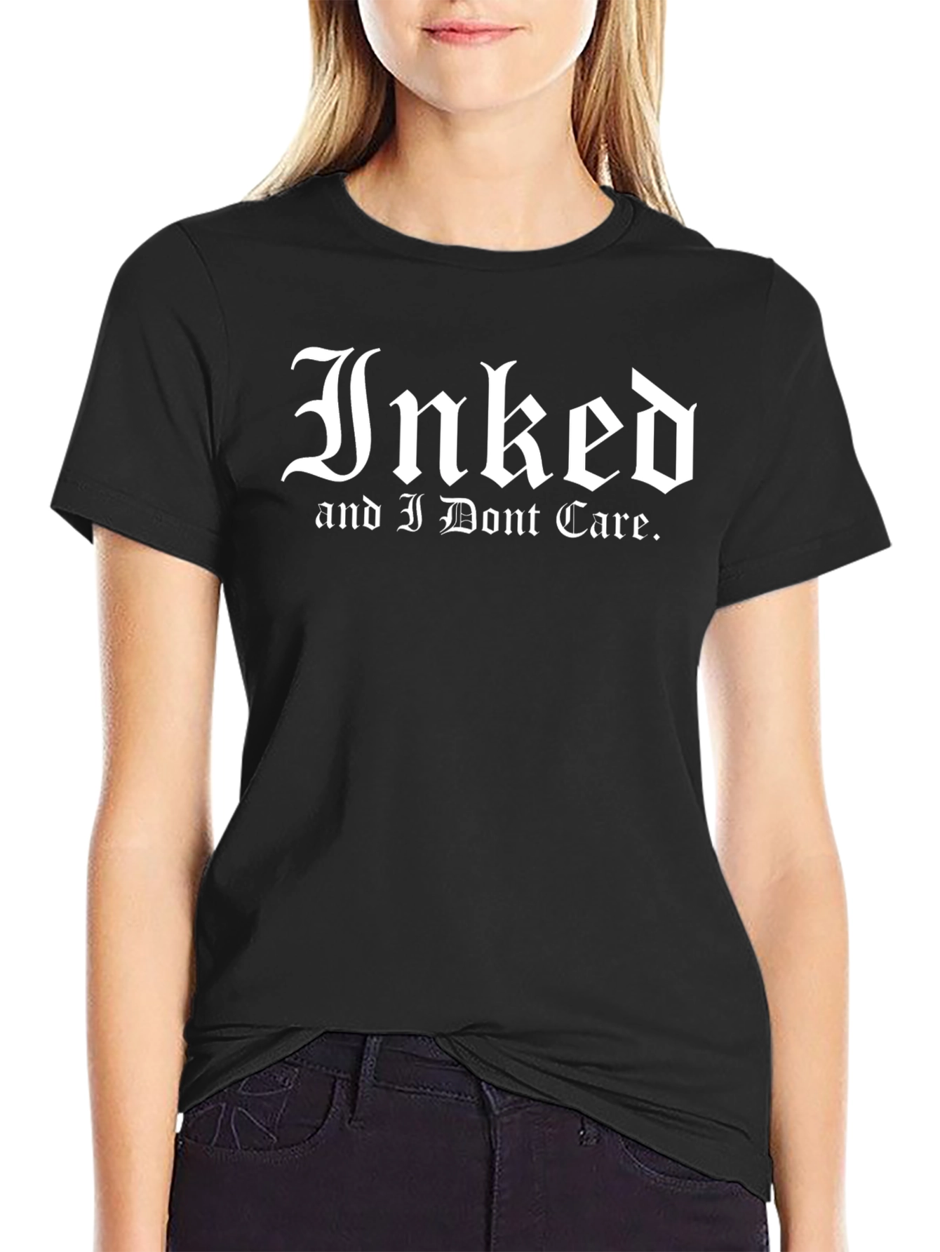 Inked and I Dont Care Graphic T-Shirt - Black