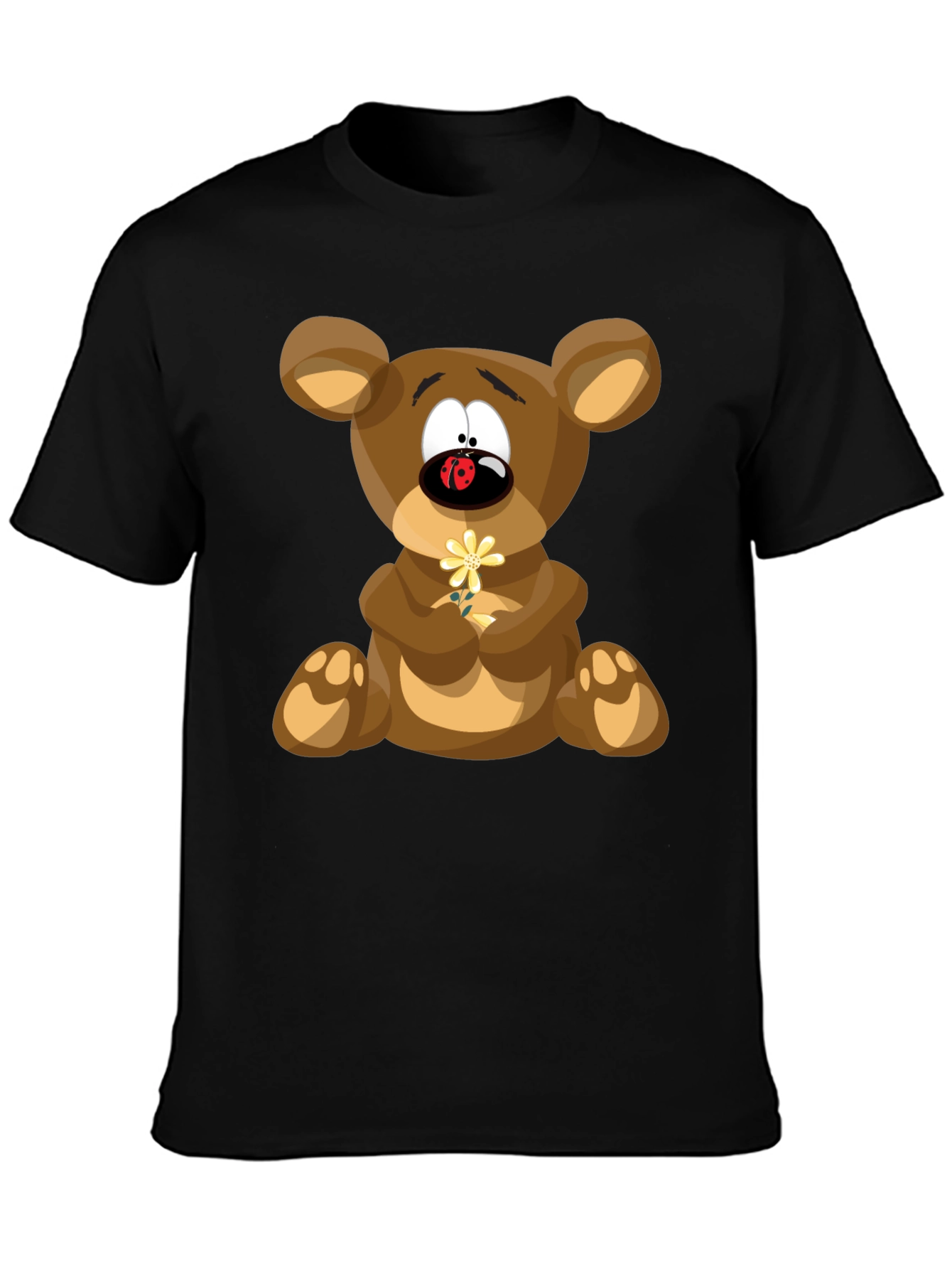 Cartoon Teddy Bear Graphic Tee - Black