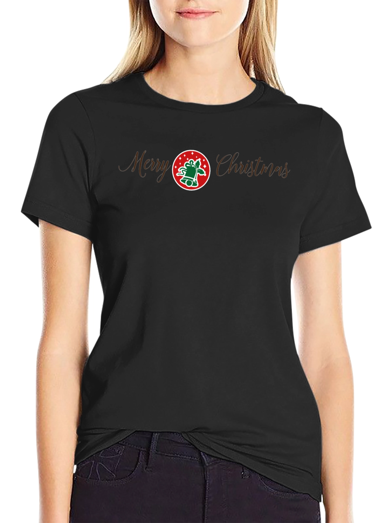 Merry Christmas Graphic Tee - Black Cotton Holiday Shirt
