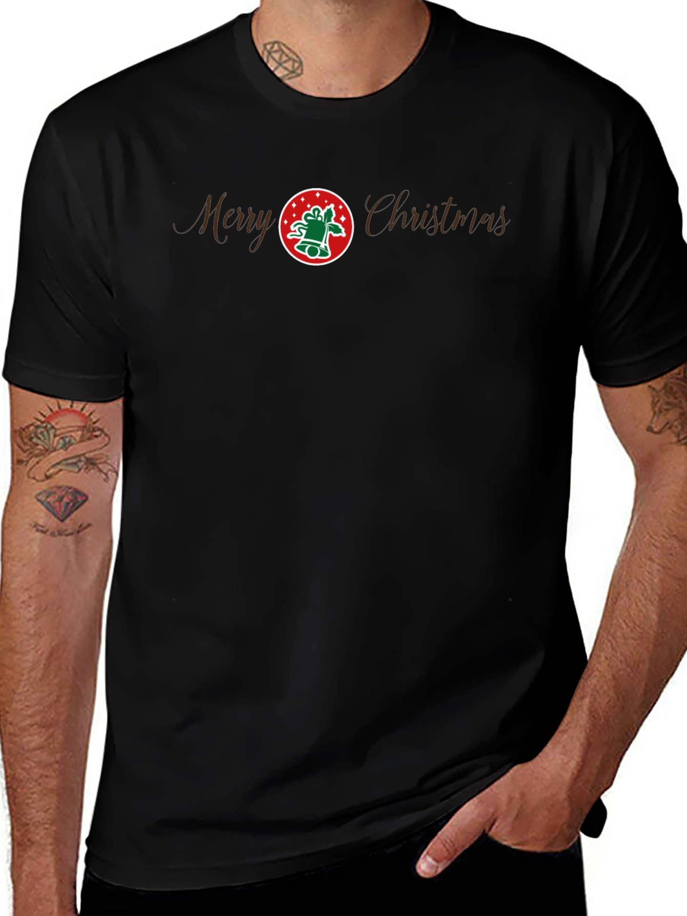 Merry Christmas Graphic Tee - Black Cotton Holiday Shirt