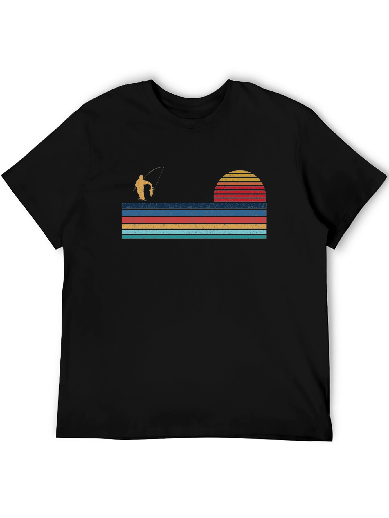 Retro Fishing T-Shirt - Sunset Fisherman Design
