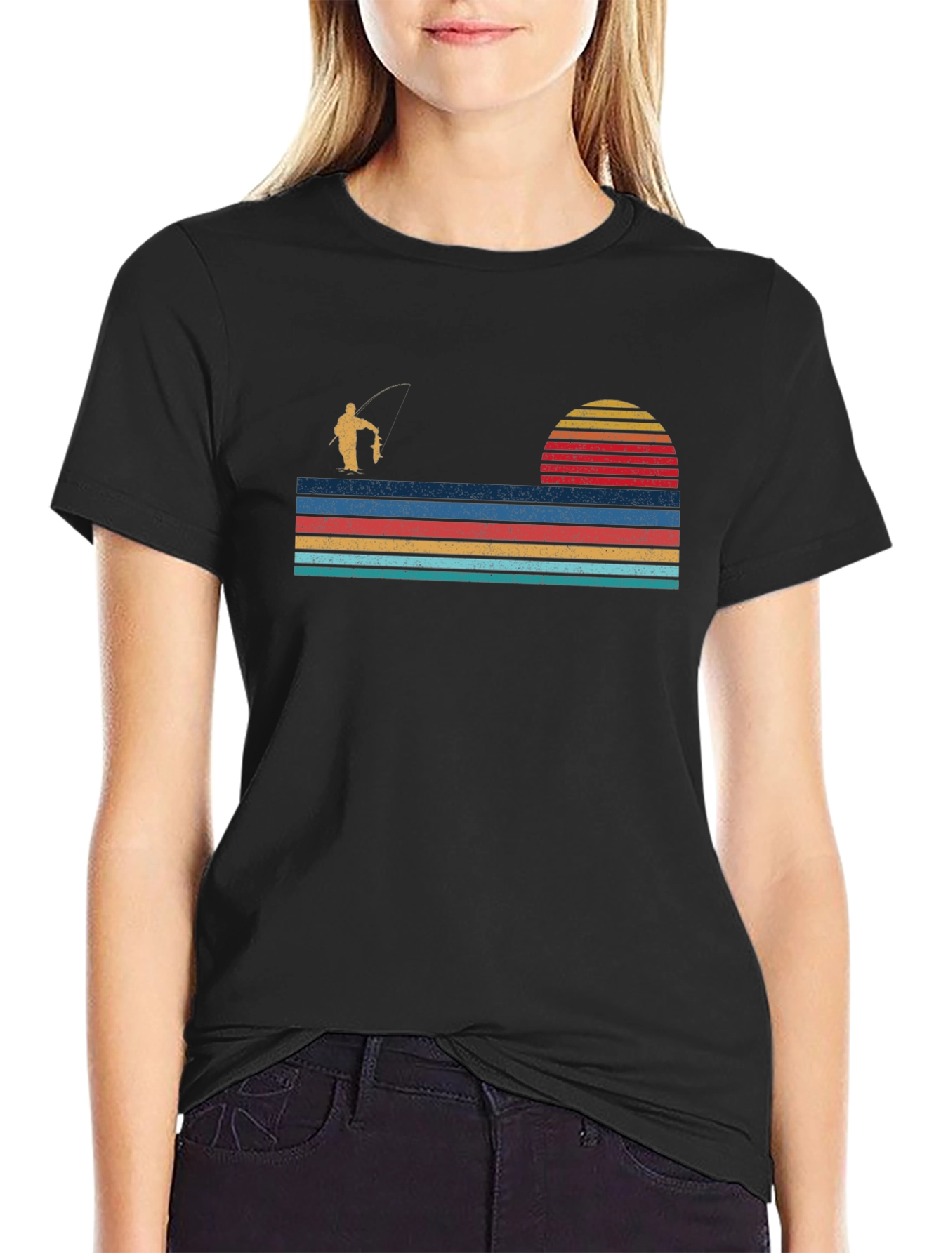 Retro Fishing T-Shirt - Sunset Fisherman Design