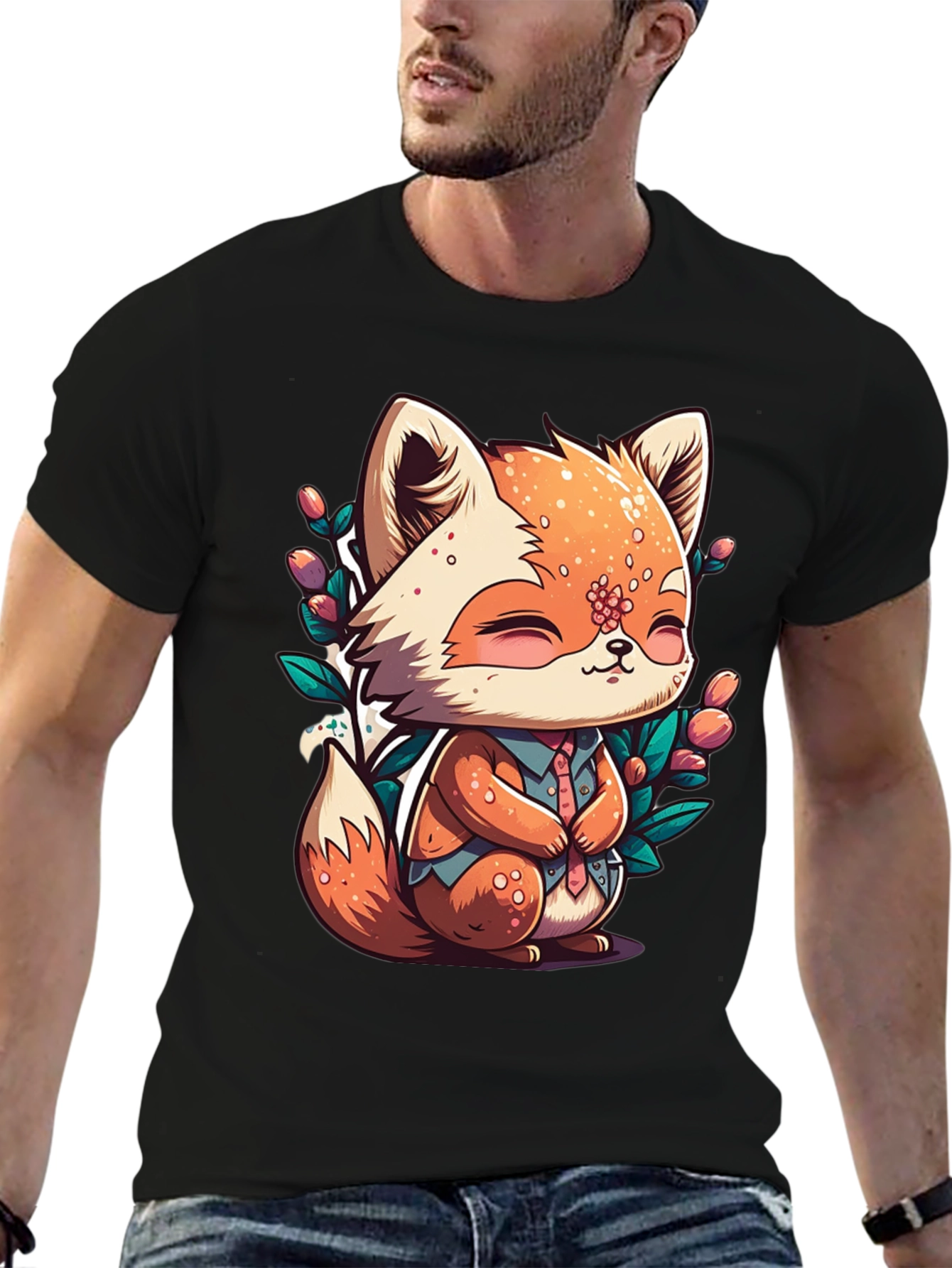 Cute Fox Graphic Tee - Soft Black Unisex Shirt