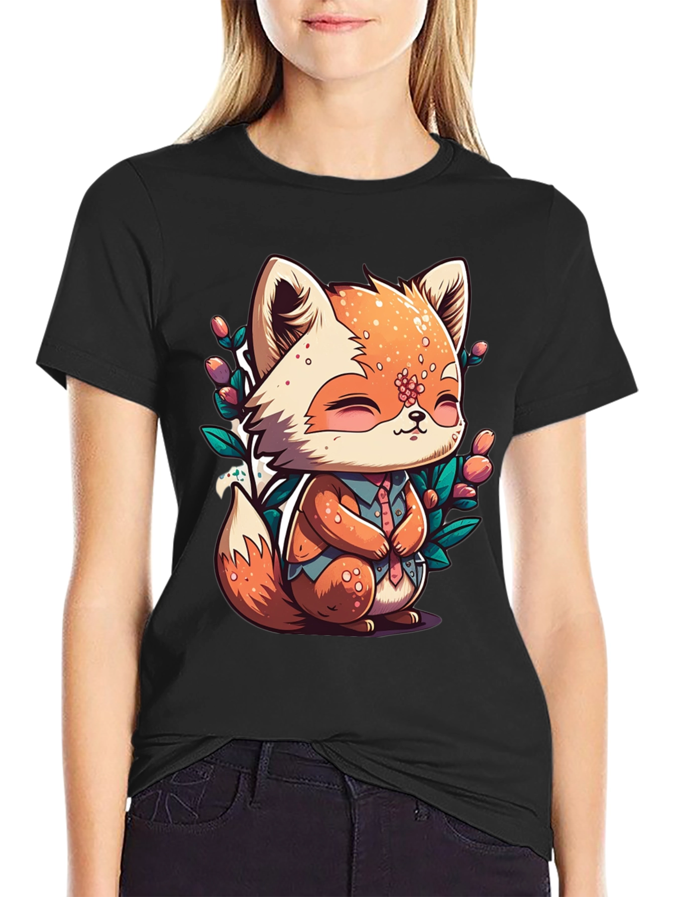 Cute Fox Graphic Tee - Soft Black Unisex Shirt