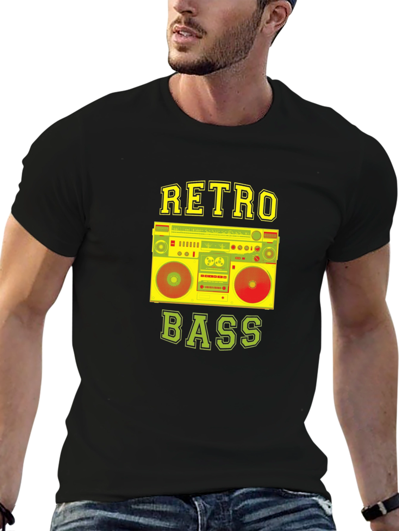 Retro Bass Boombox Graphic T-Shirt - Classic Music Style