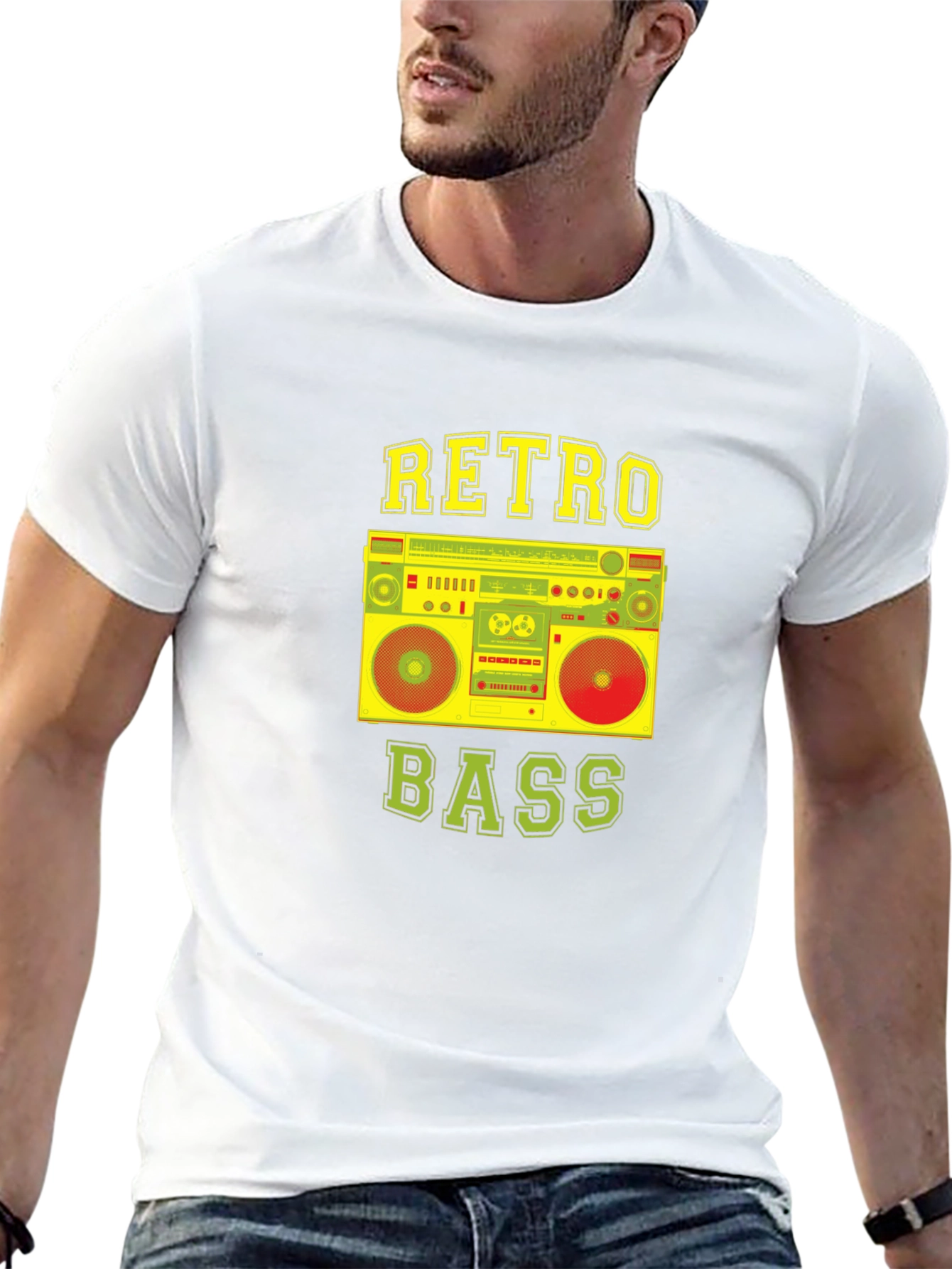 Retro Bass Boombox Graphic T-Shirt - Classic Music Style