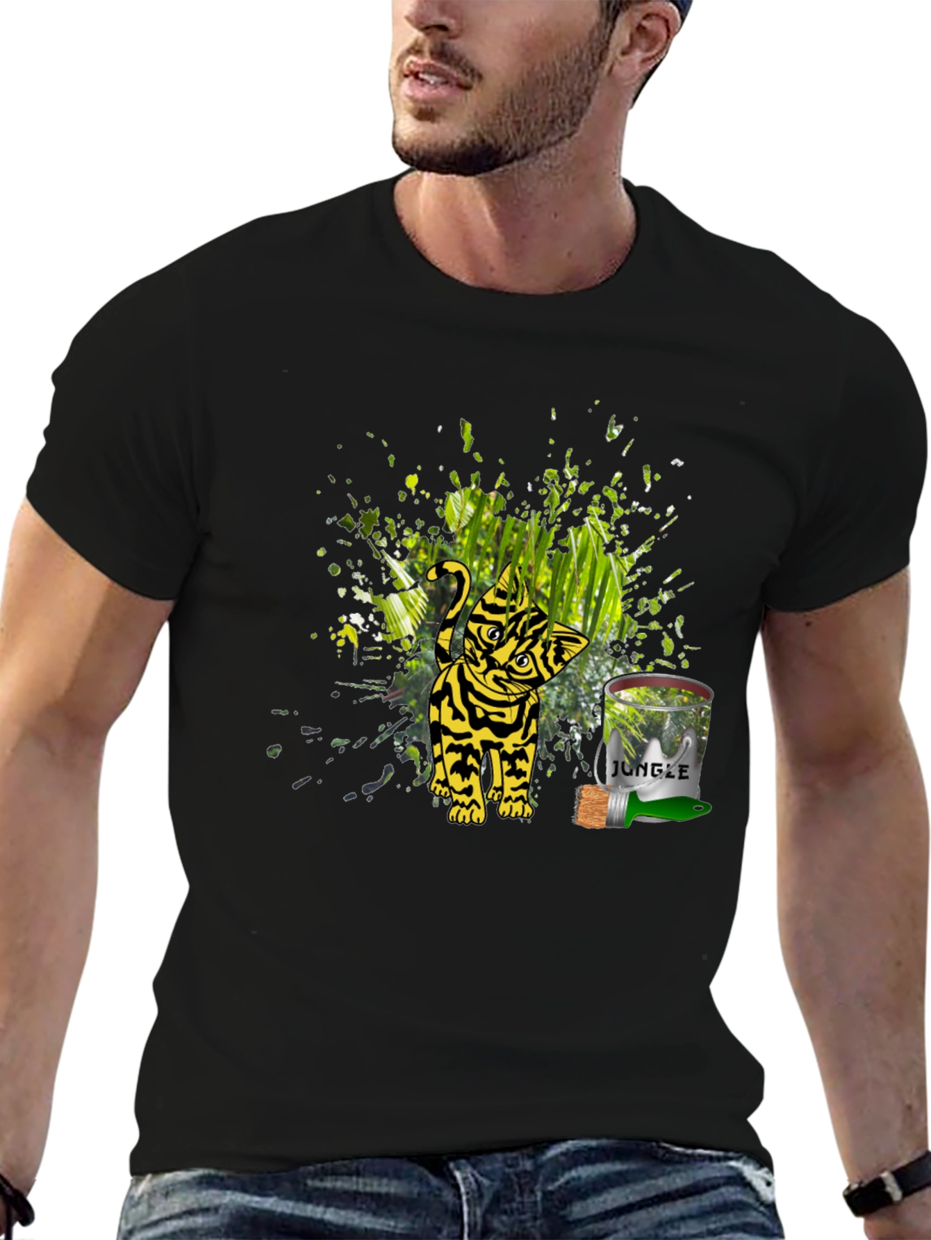 Jungle Cat Graphic Tee - Black Unisex T-Shirt