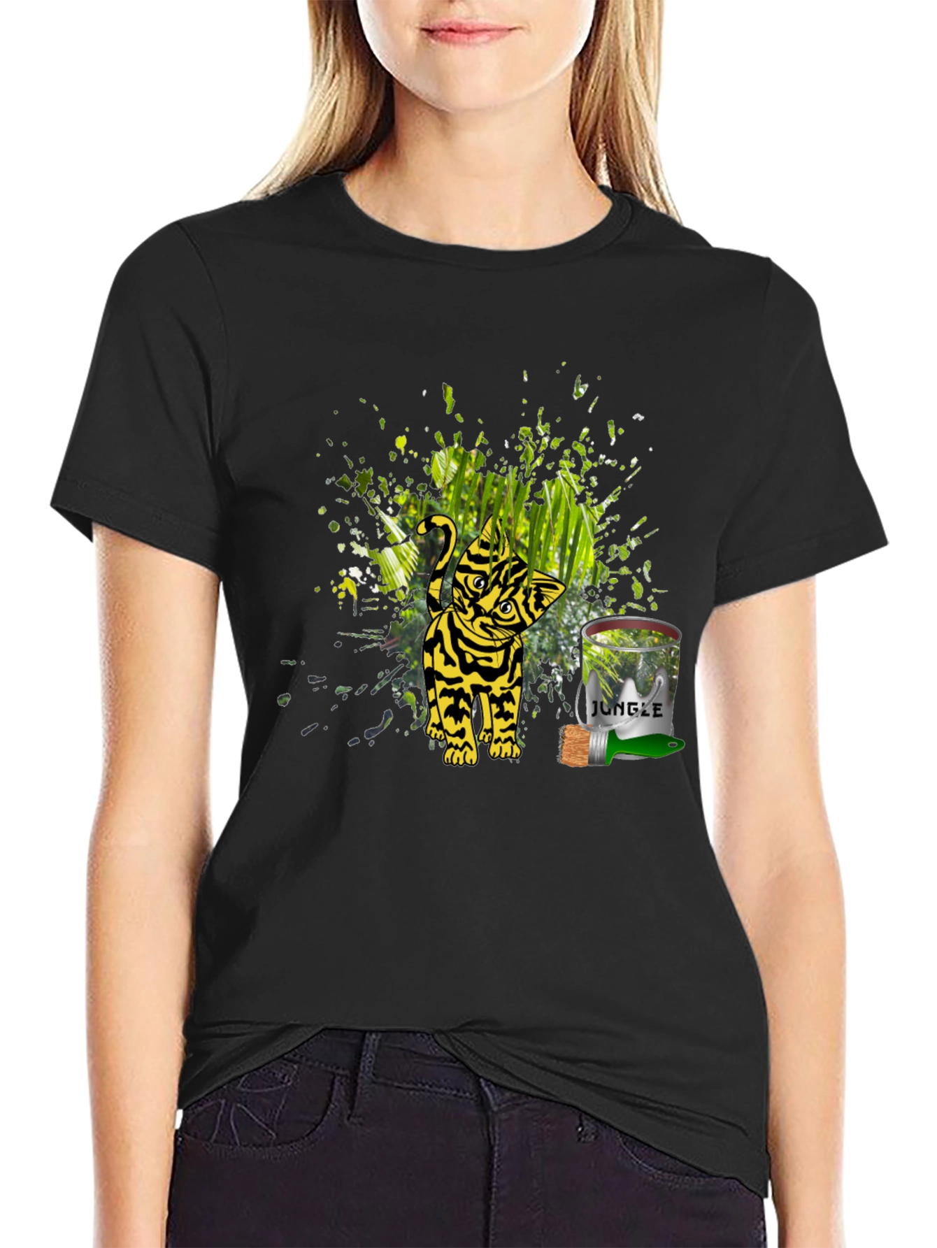 Jungle Cat Graphic Tee - Black Unisex T-Shirt