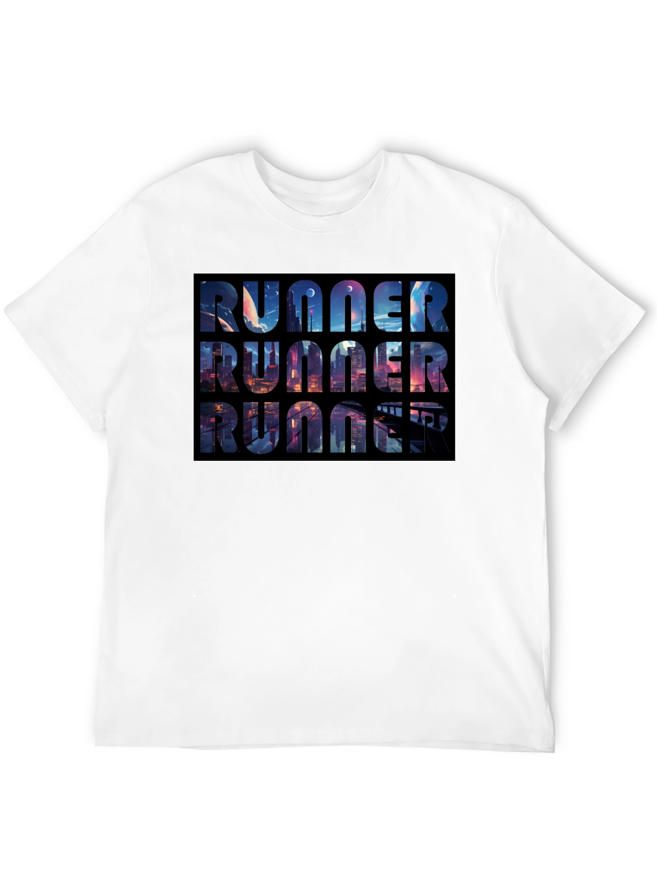 Runner Black T-Shirt Cityscape Design
