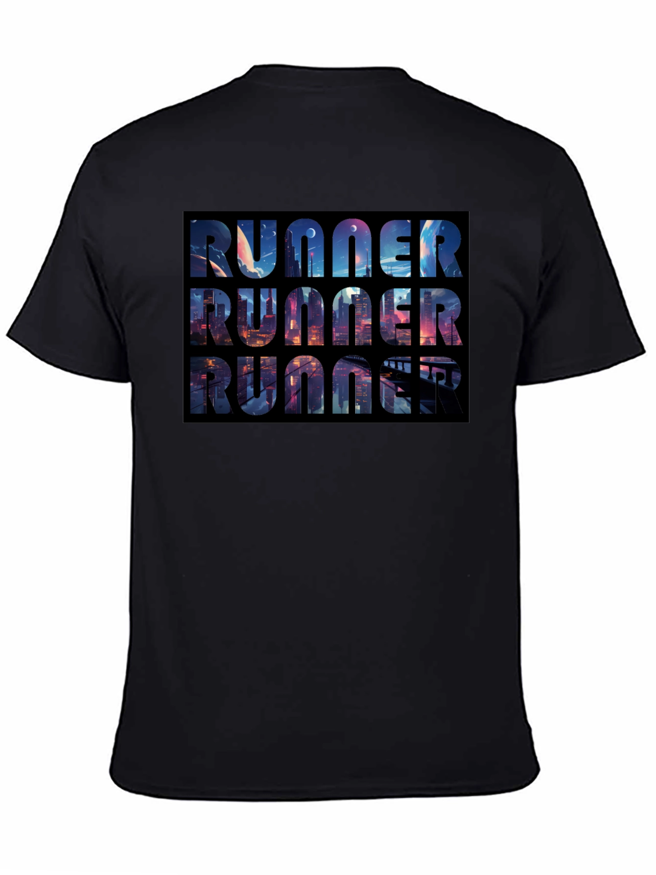Runner Black T-Shirt Cityscape Design