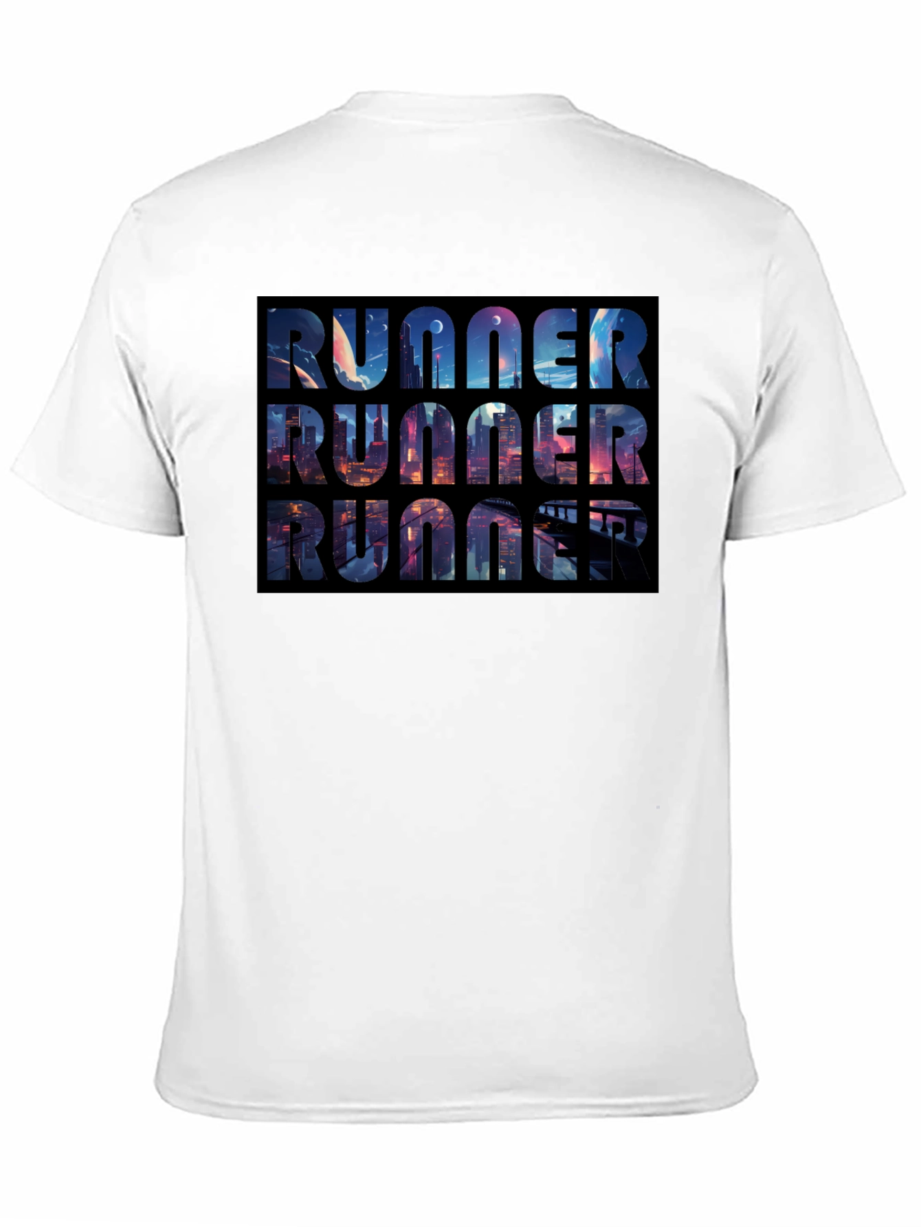 Runner Black T-Shirt Cityscape Design