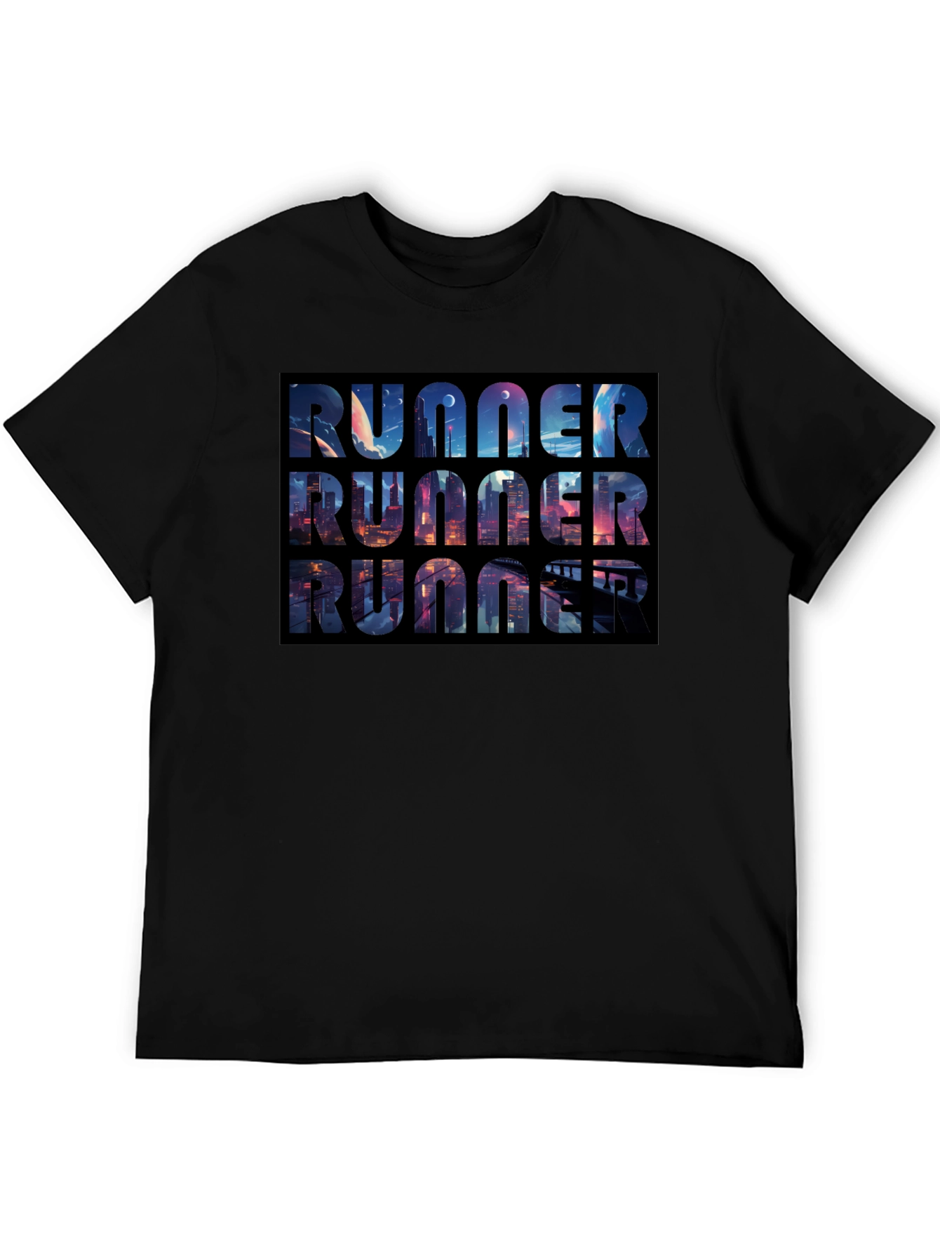 Runner Black T-Shirt Cityscape Design