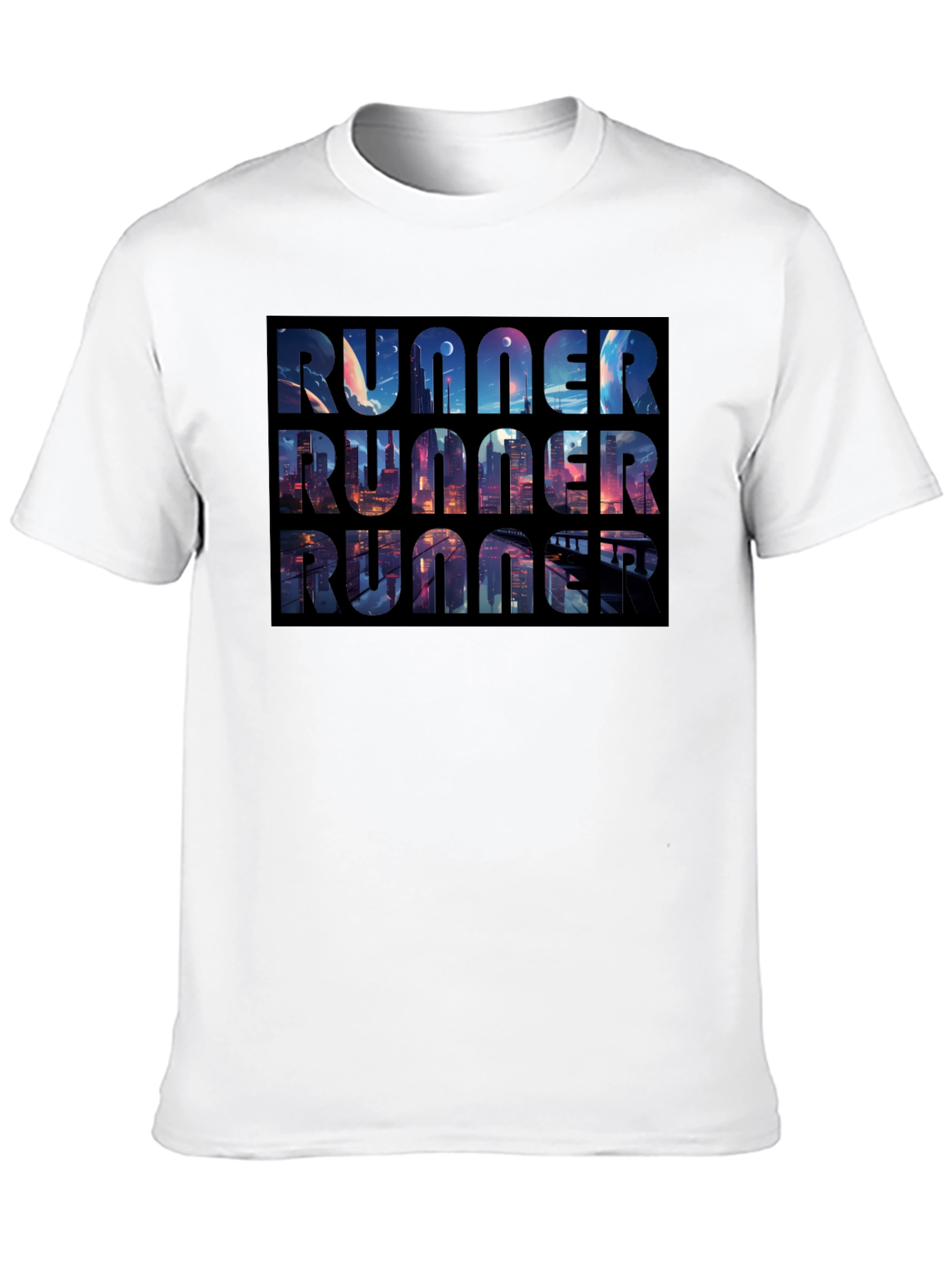 Runner Black T-Shirt Cityscape Design