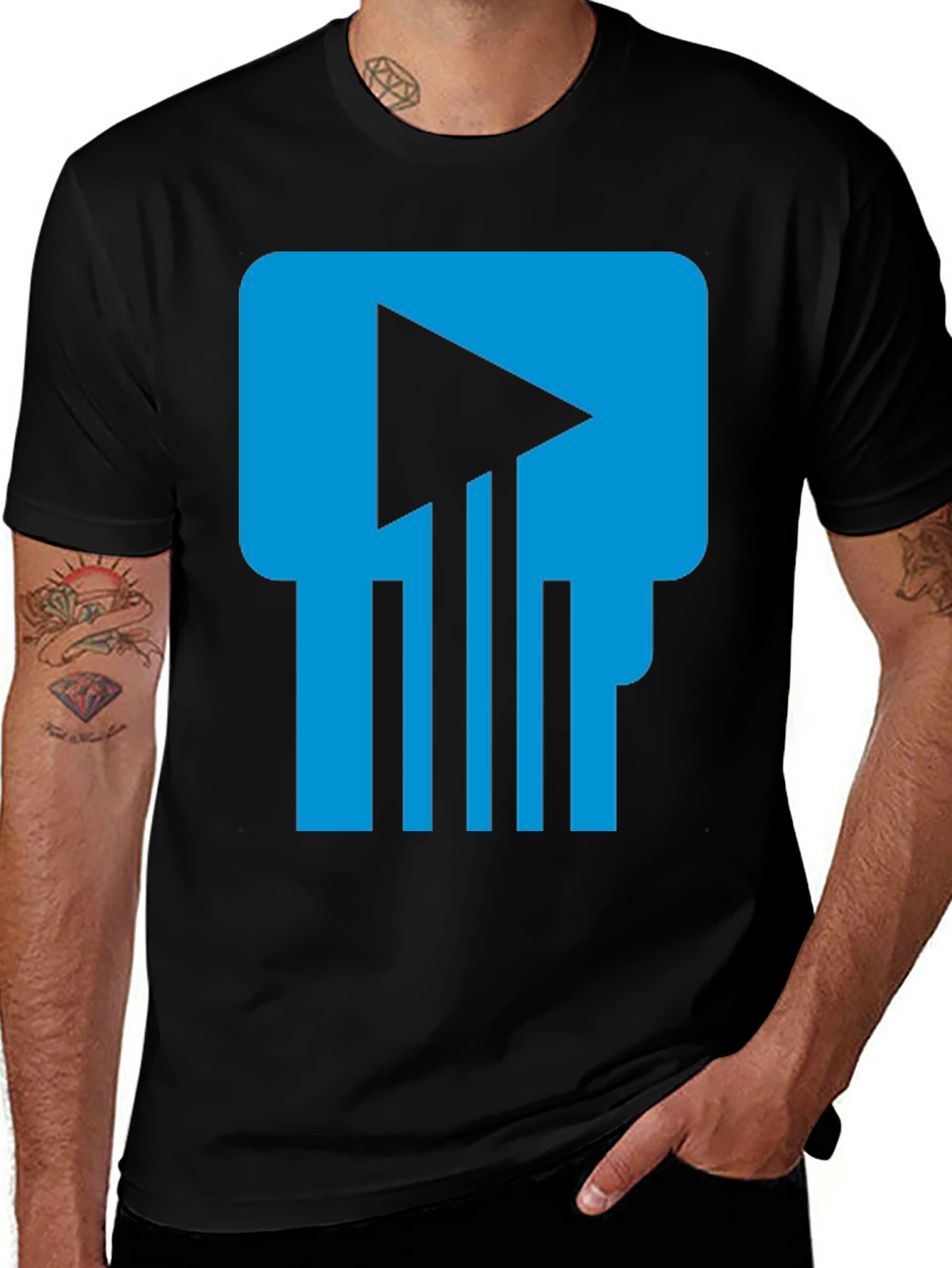 Tech Skull T-Shirt - Blue & Black Graphic Tee