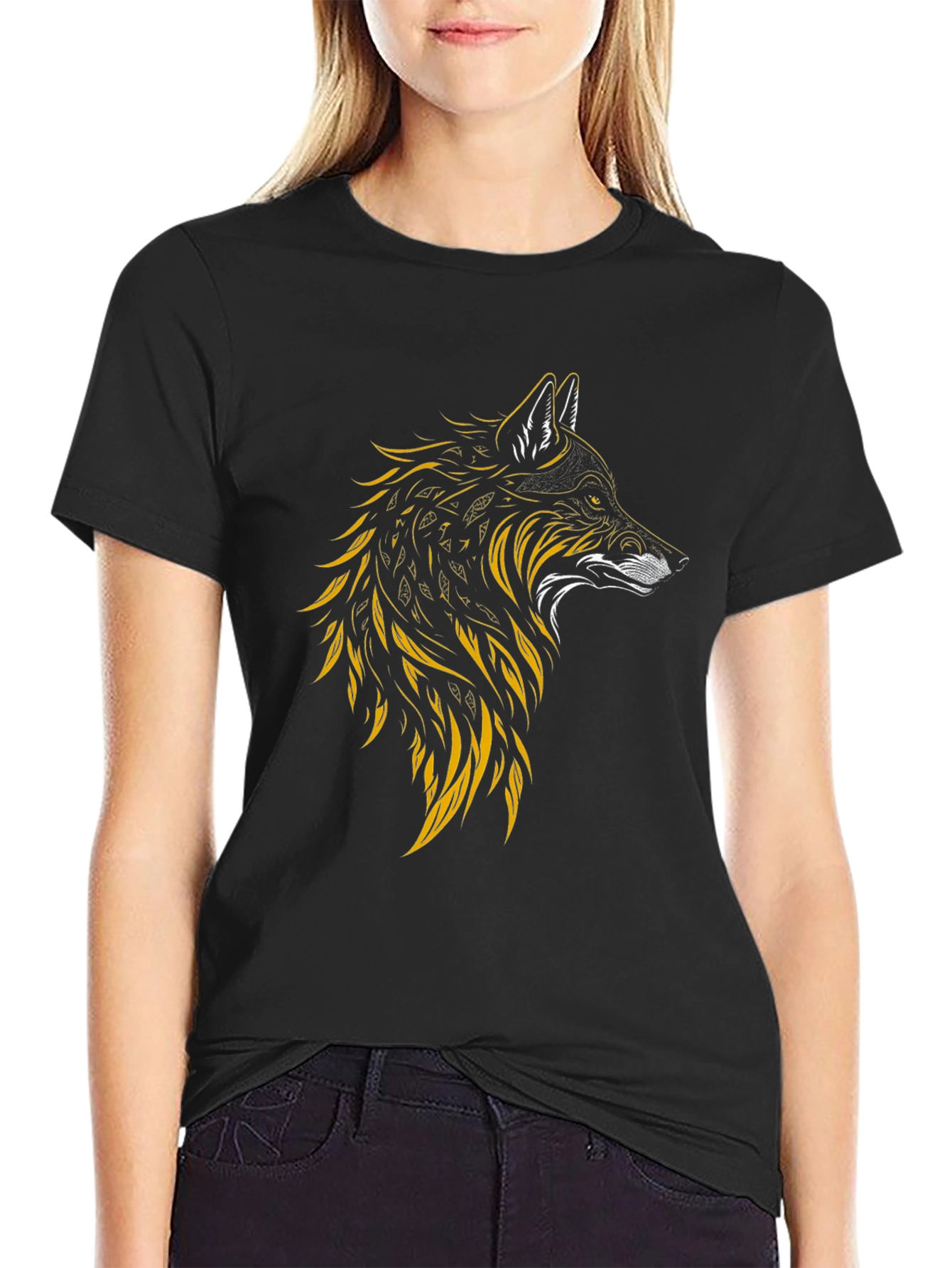 Wolf Graphic Print Tee - Stylish Mens Black T-Shirt