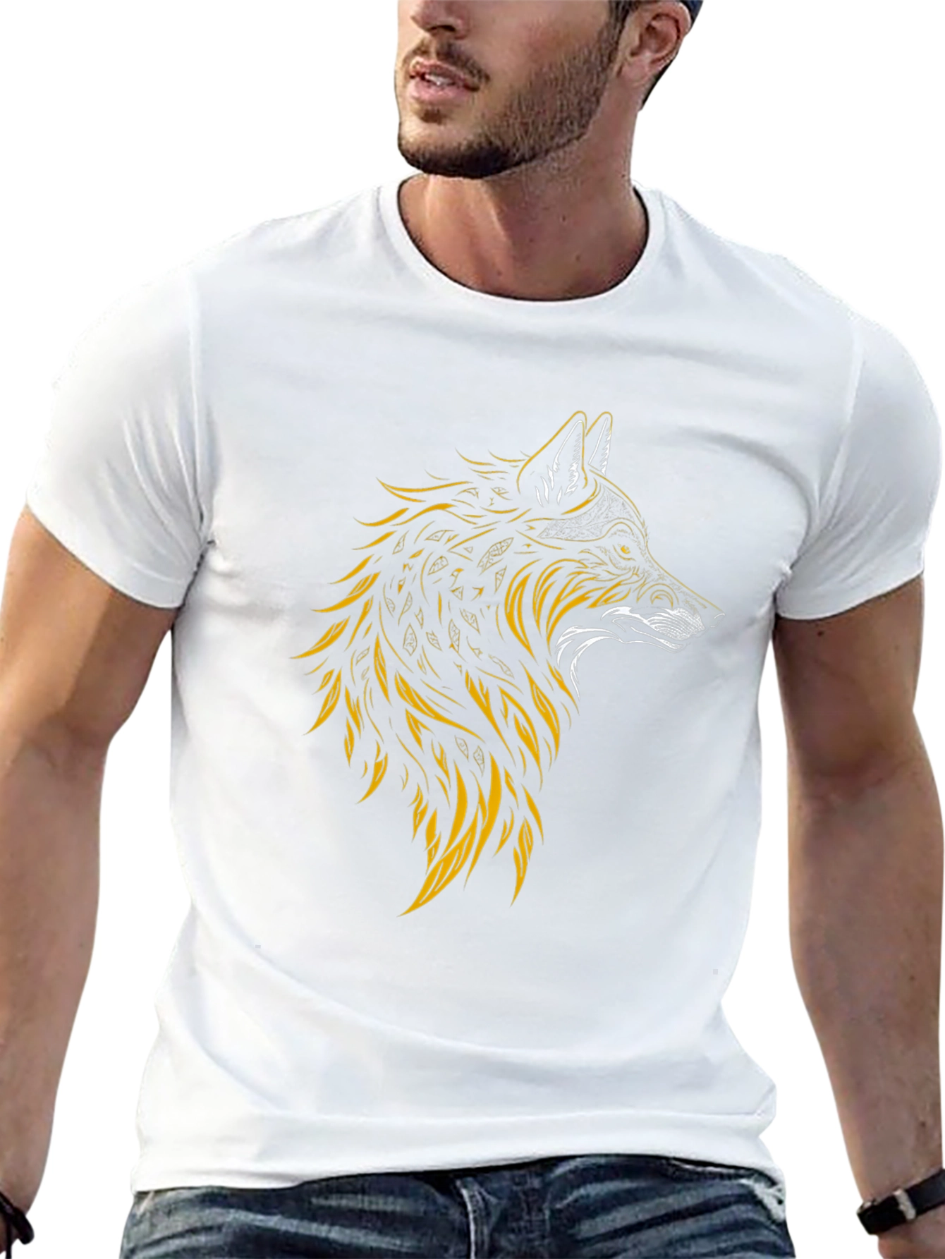 Wolf Graphic Print Tee - Stylish Mens Black T-Shirt