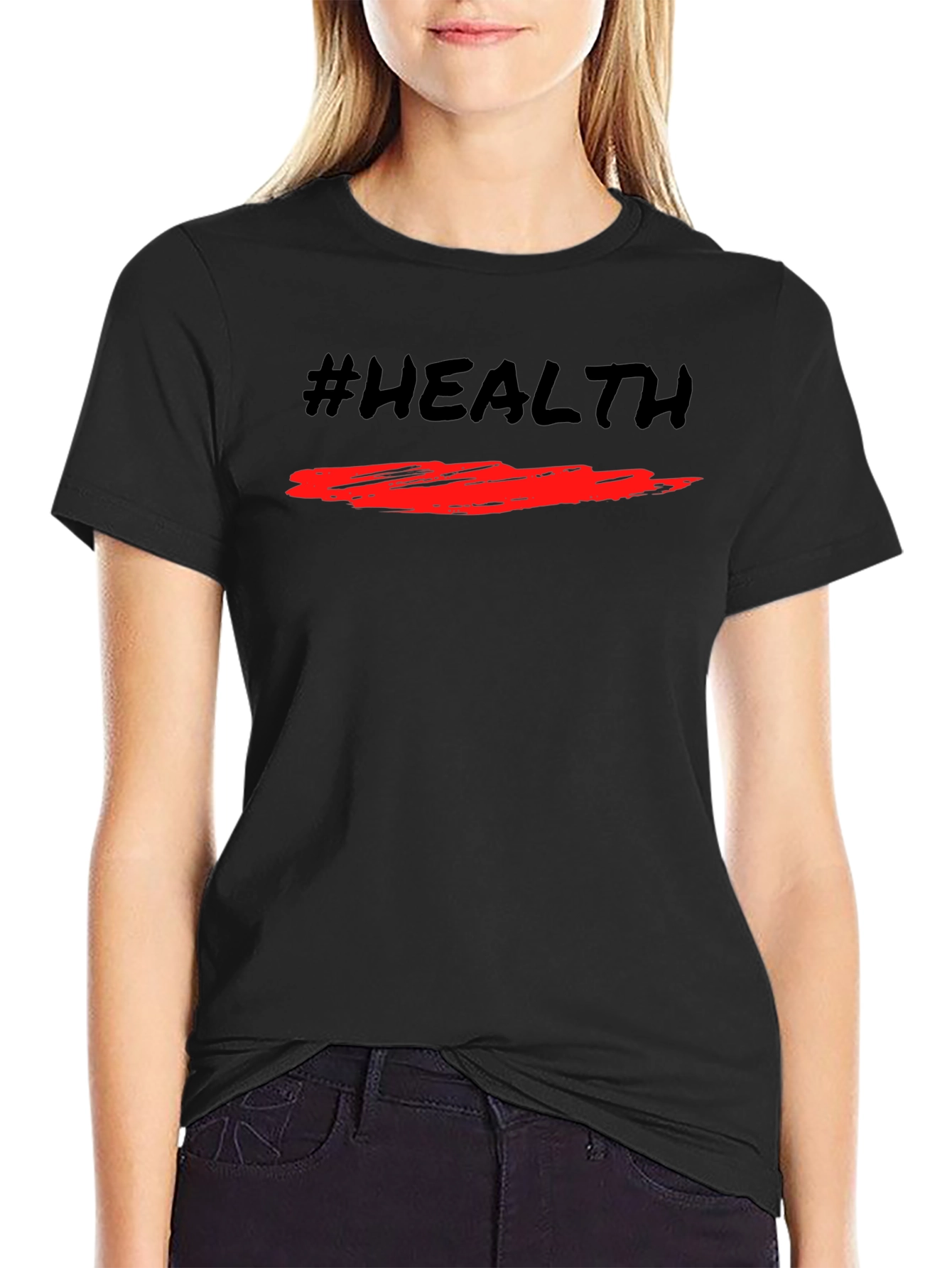 #Health Black Graphic Tee - Stylish Fitness T-Shirt