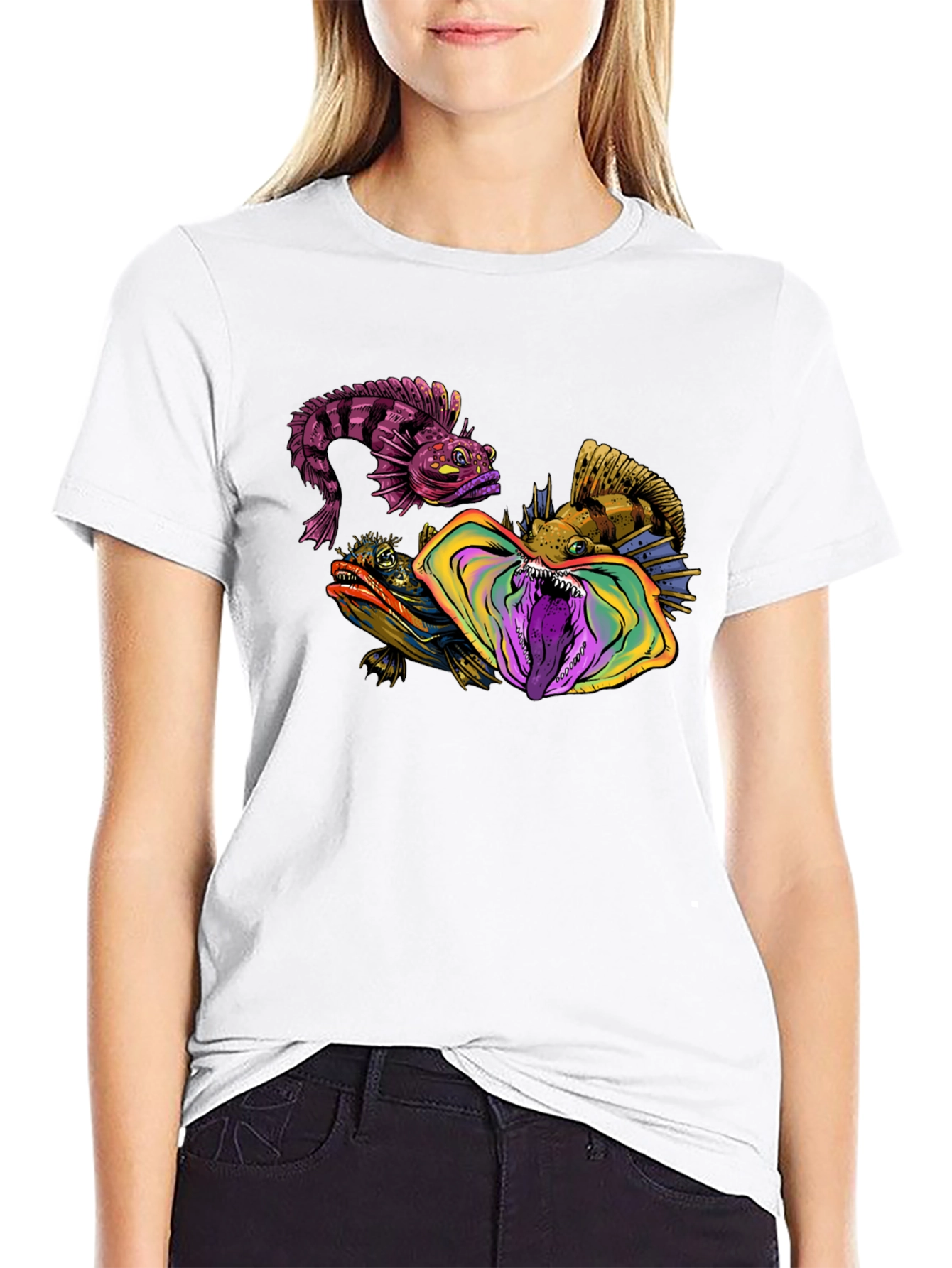 Unique Fish Graphic Print Black Tee