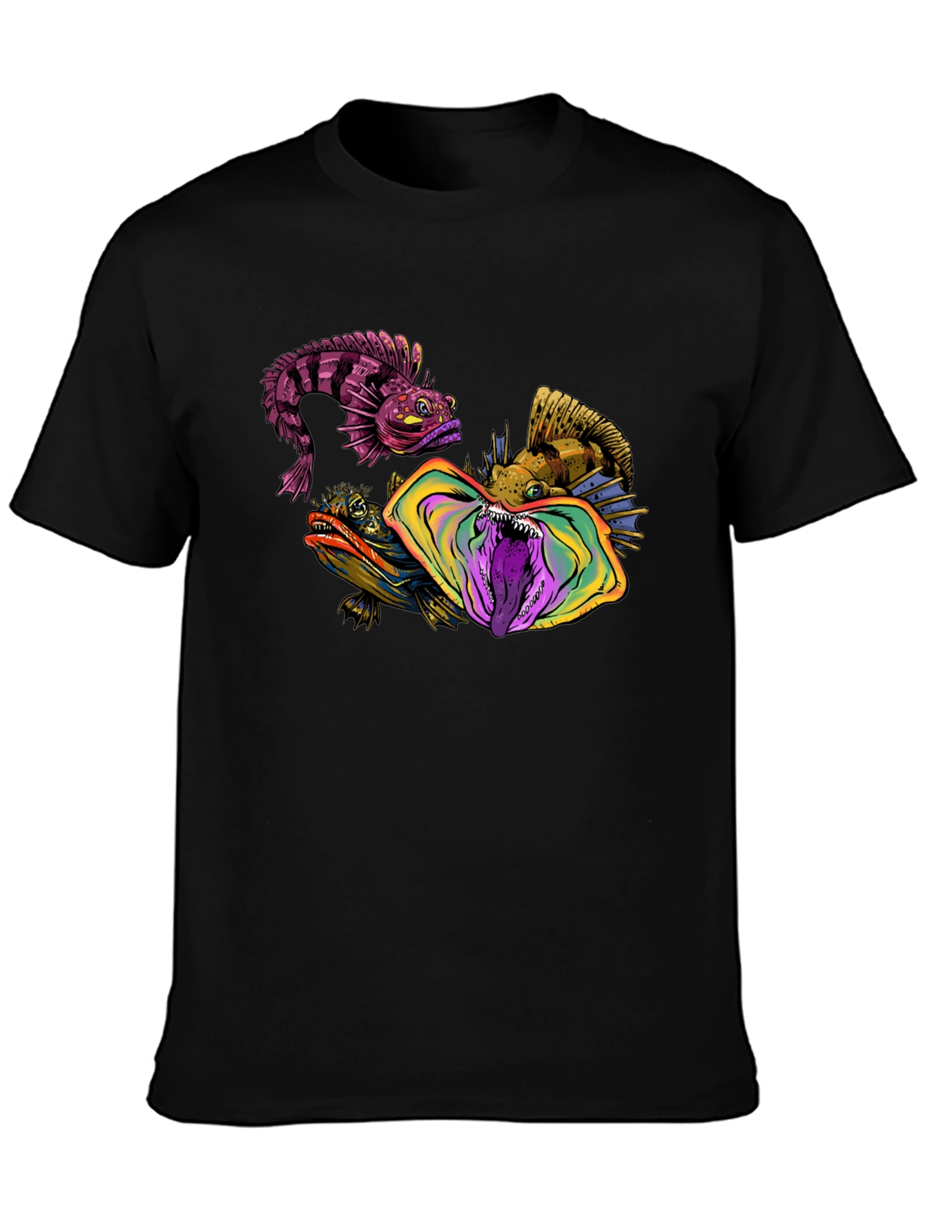 Unique Fish Graphic Print Black Tee