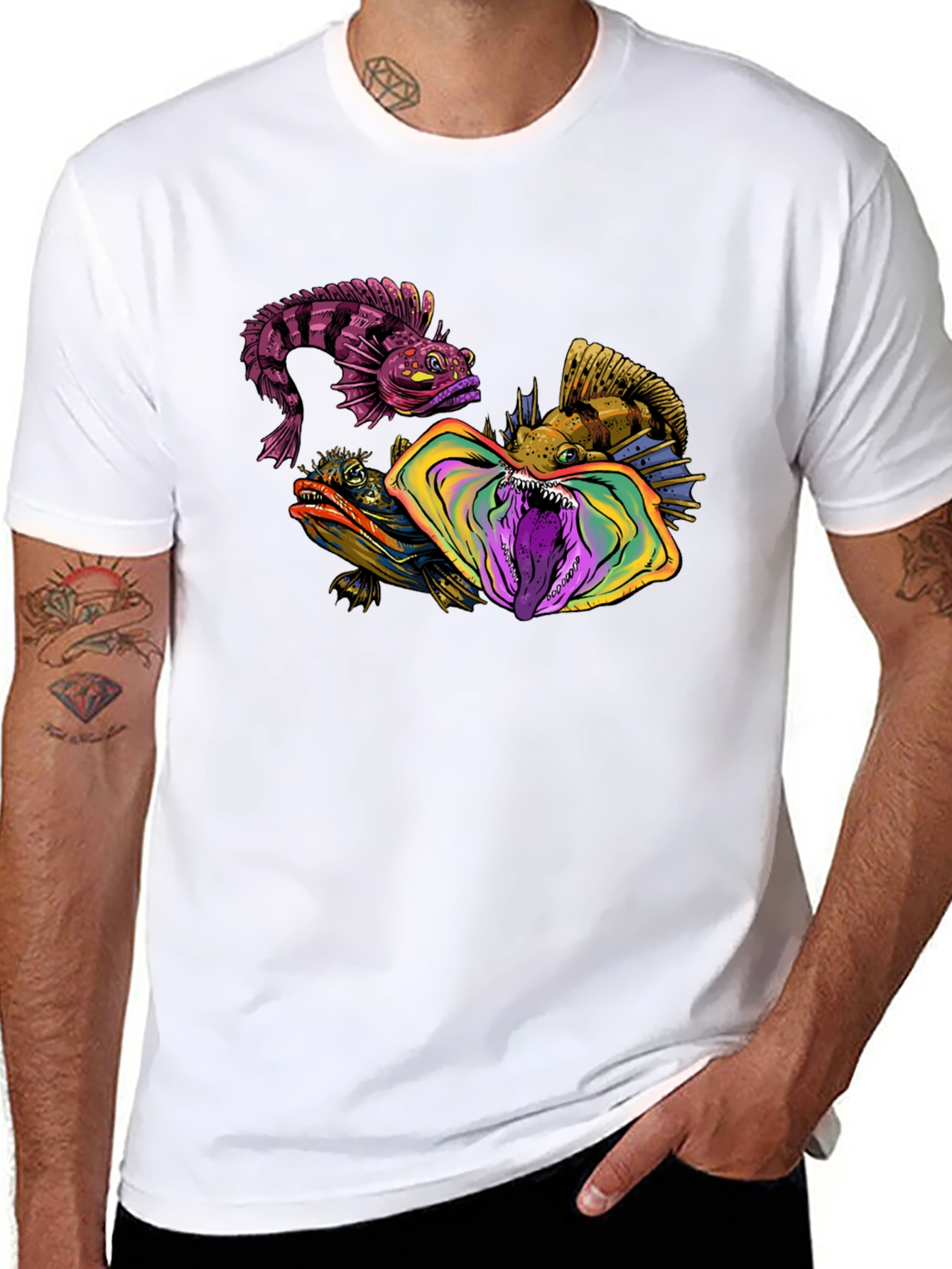 Unique Fish Graphic Print Black Tee