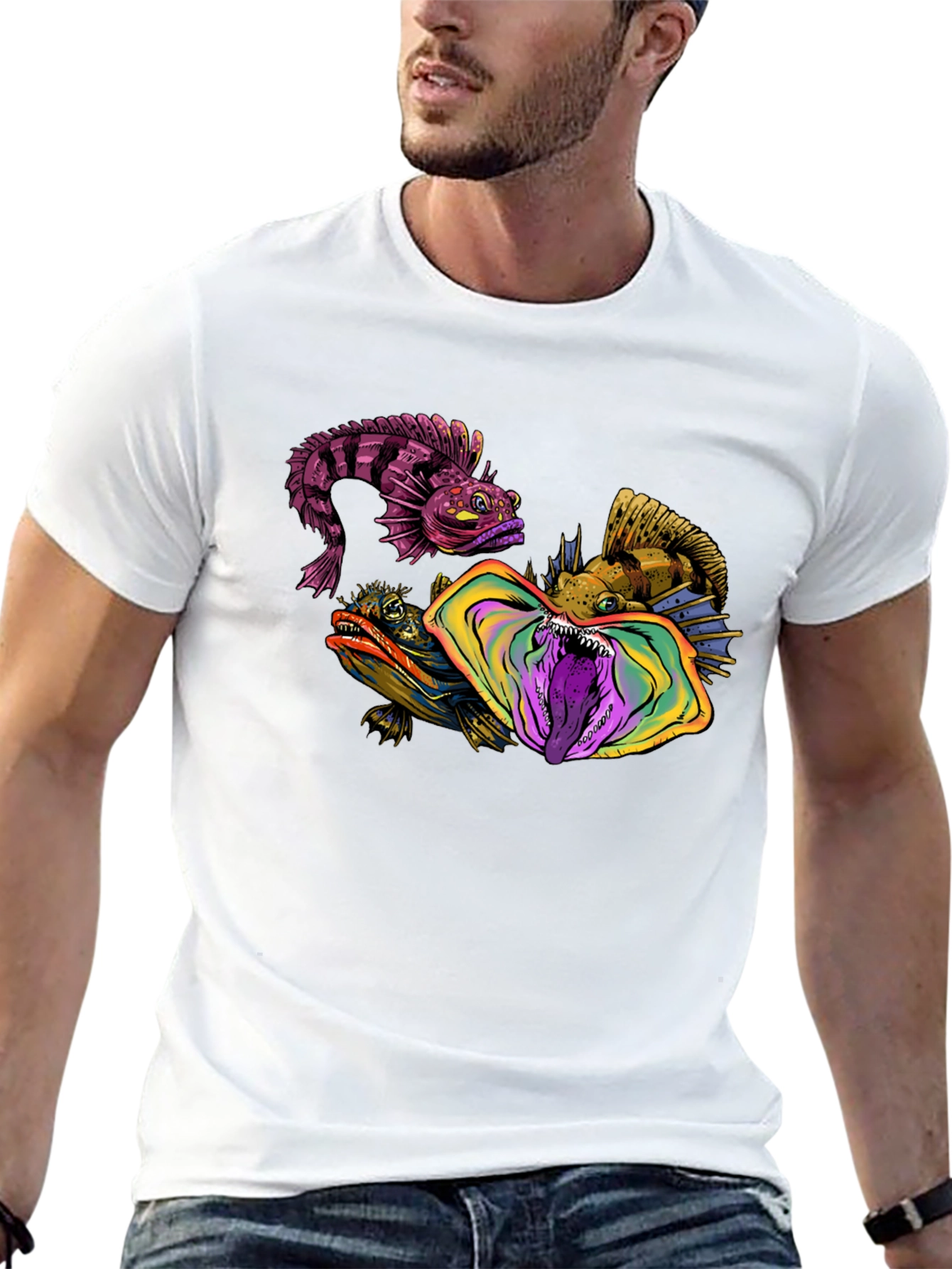 Unique Fish Graphic Print Black Tee