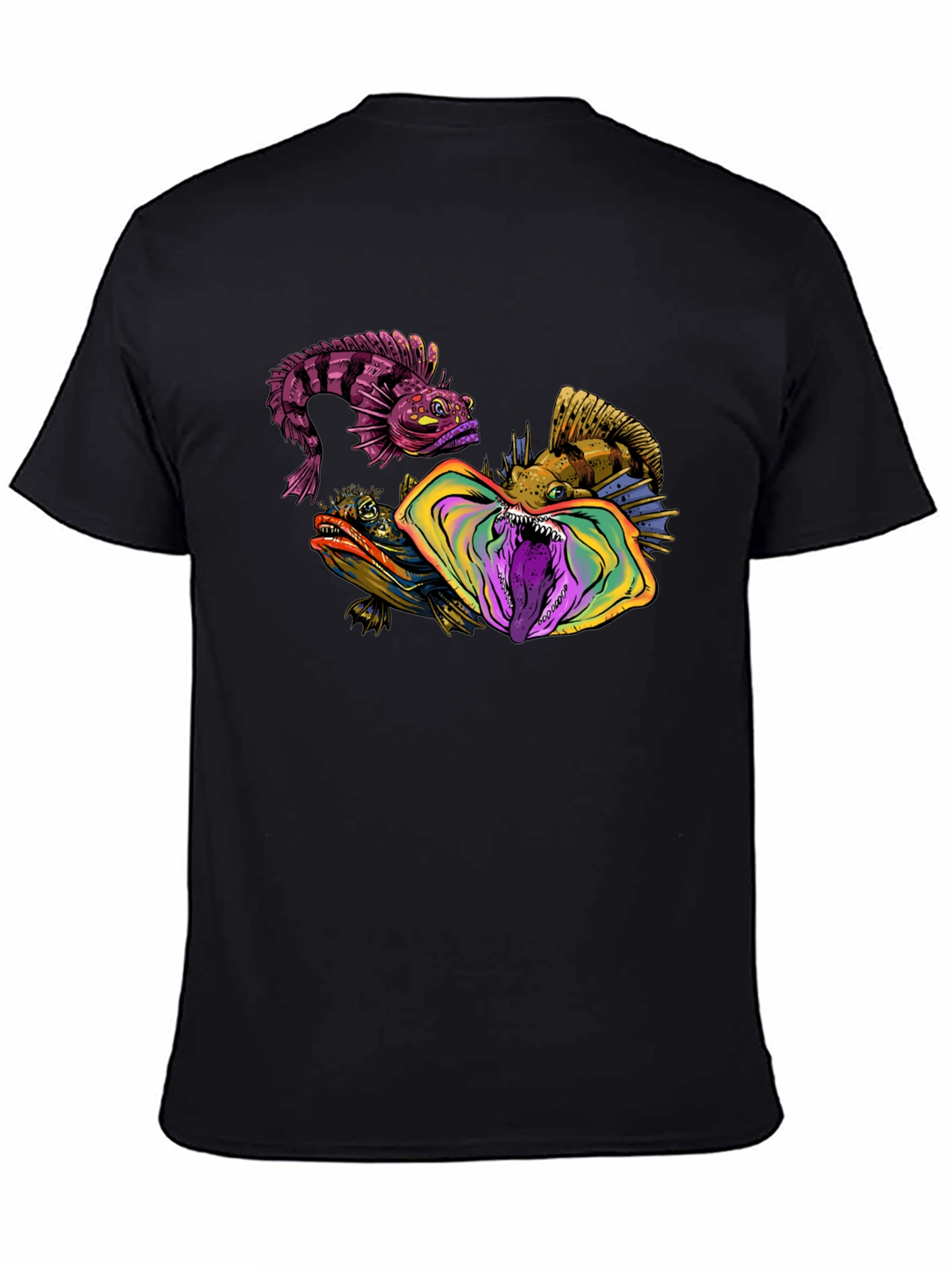 Unique Fish Graphic Print Black Tee
