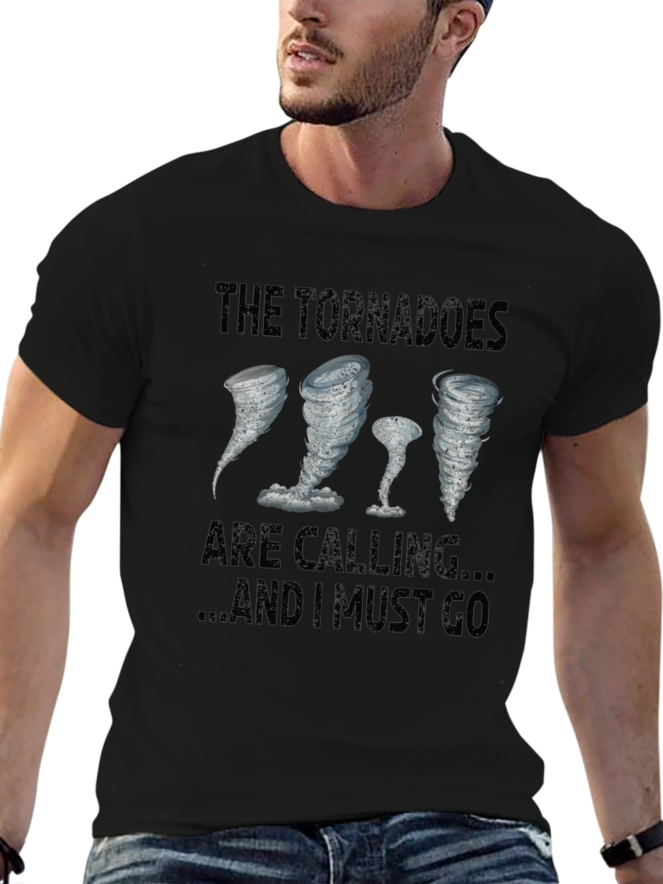 Tornadoes Calling Mens Black Graphic T-Shirt