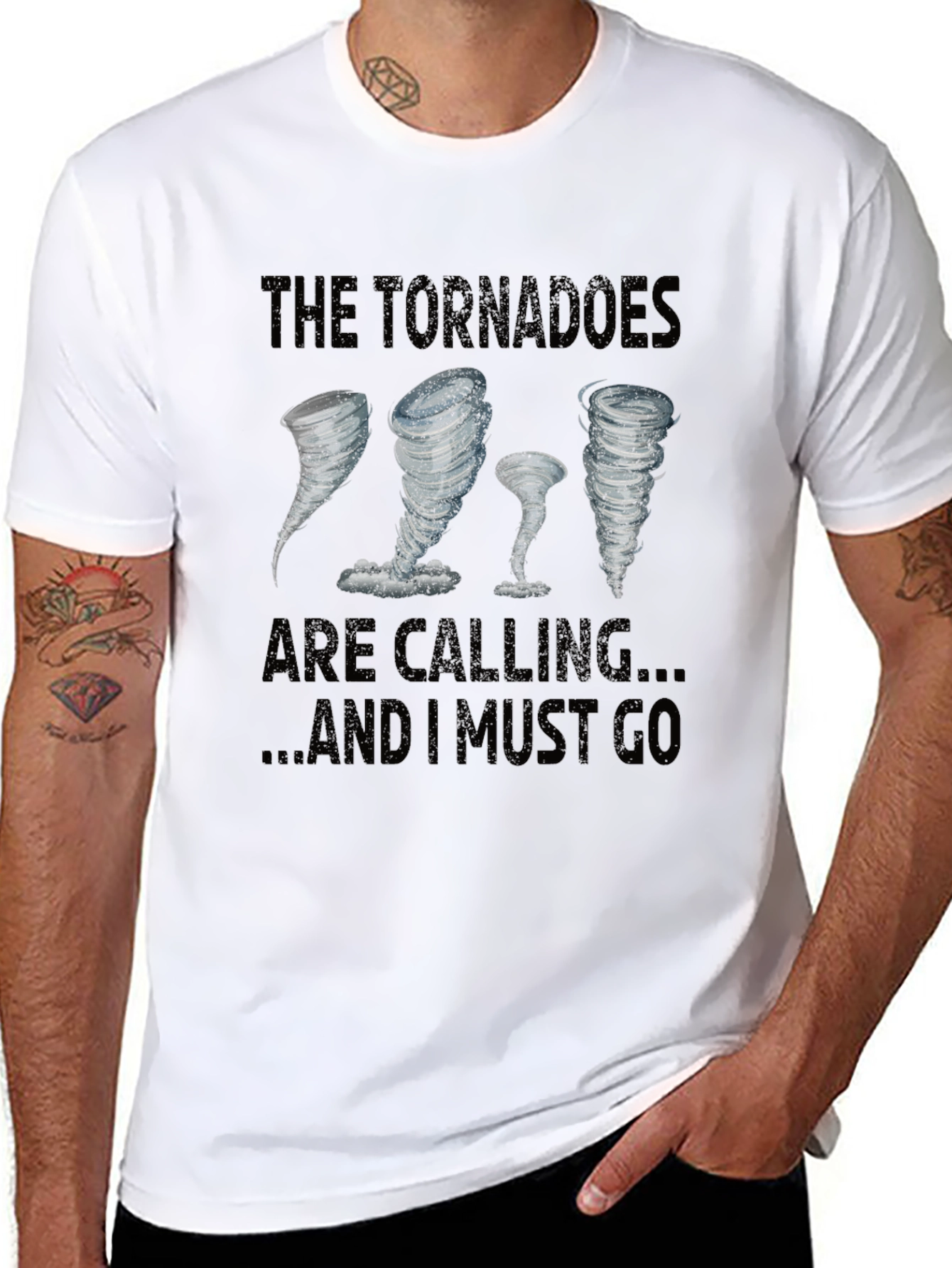 Tornadoes Calling Mens Black Graphic T-Shirt