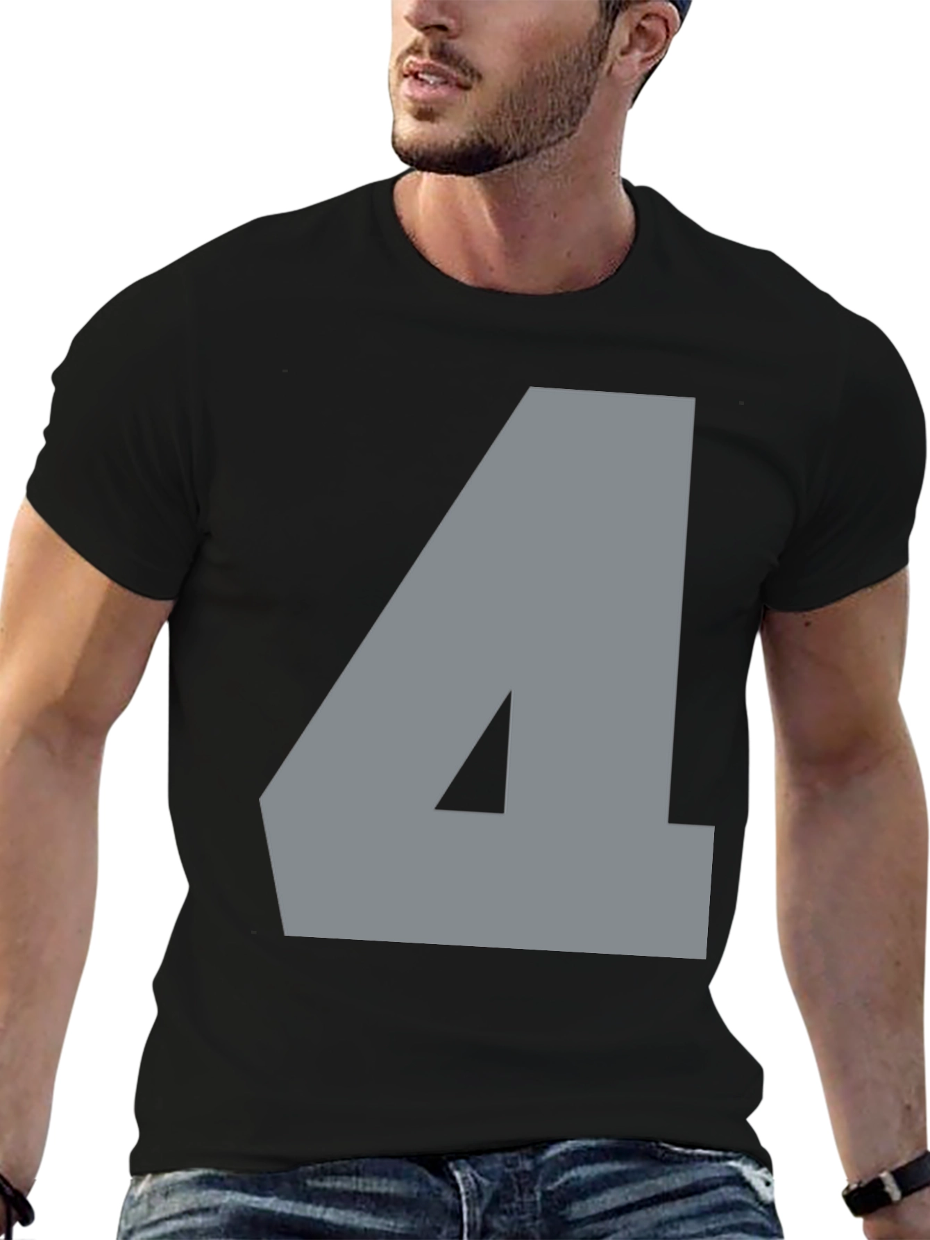 Number Four Graphic Tee - Mens Black Cotton T-Shirt