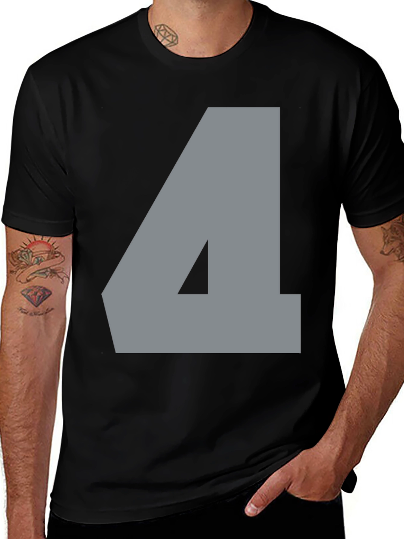 Number Four Graphic Tee - Mens Black Cotton T-Shirt