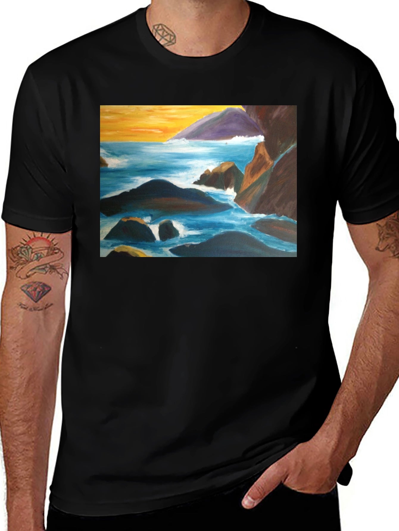 Coastal Seascape Graphic Tee - Black