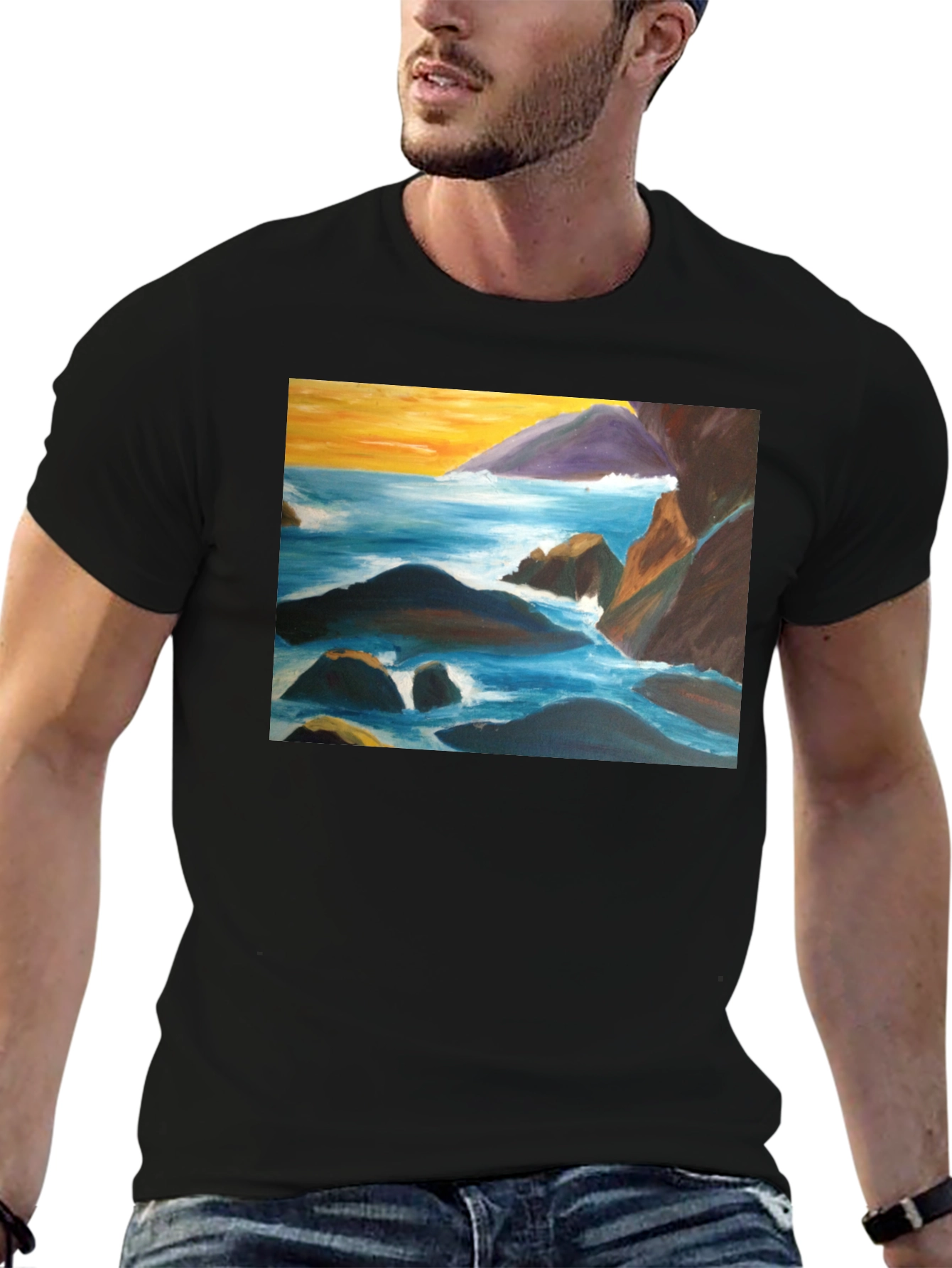 Coastal Seascape Graphic Tee - Black