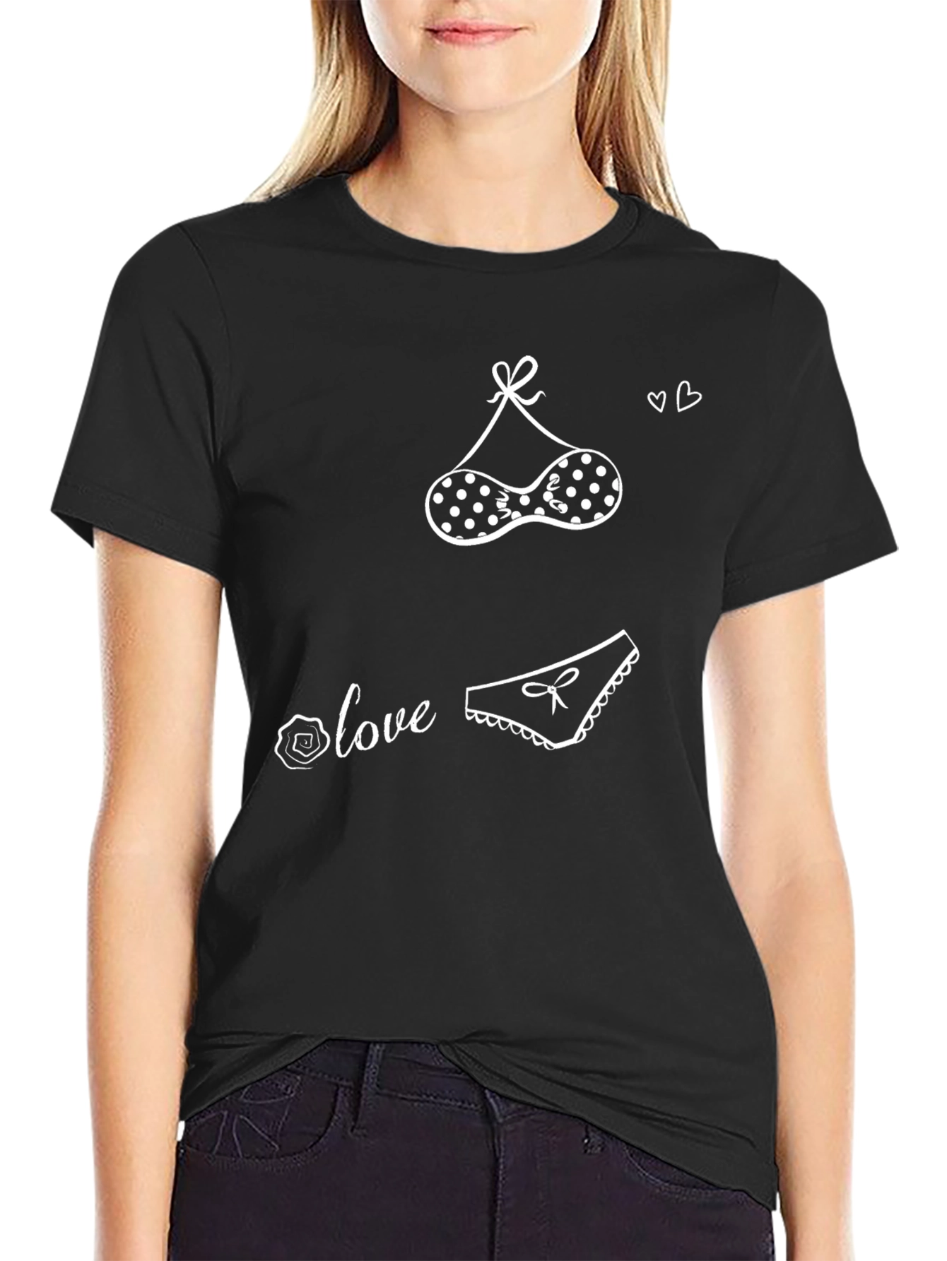 Love Lingerie Graphic Tee - Black Crew Neck Shirt