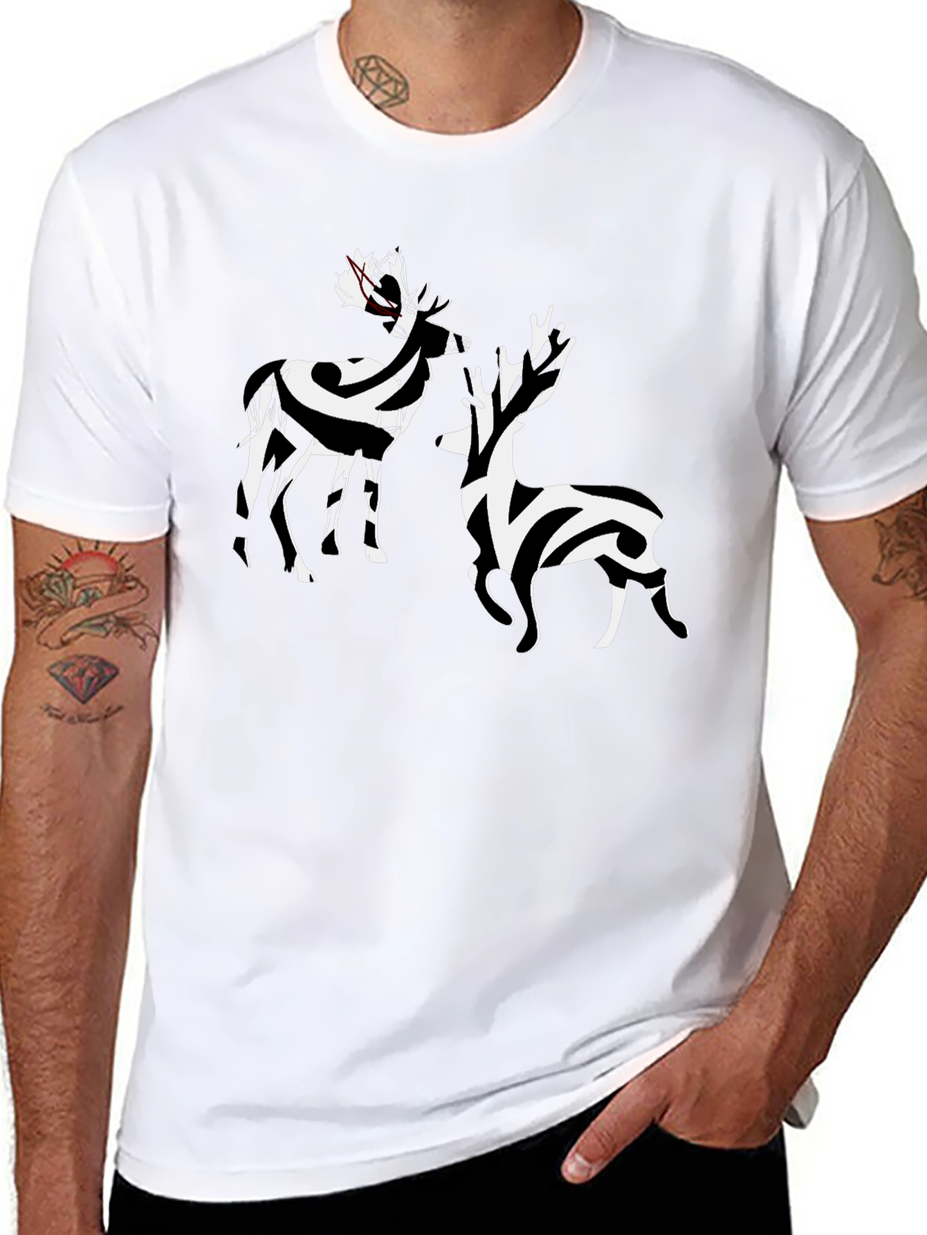 Striped Deer Graphic Tee - Stylish Casual Wear