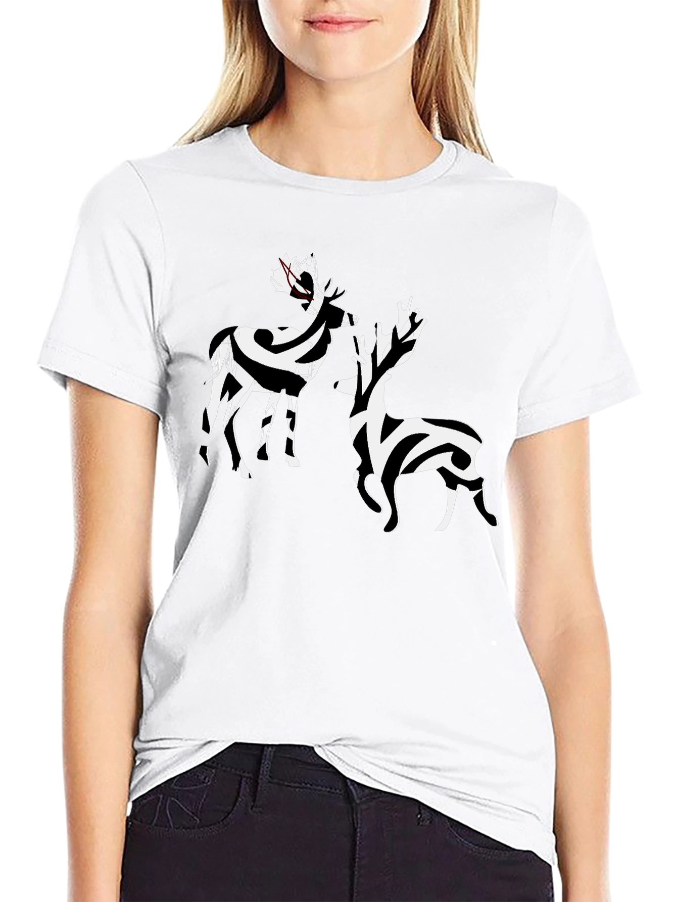 Striped Deer Graphic Tee - Stylish Casual Wear