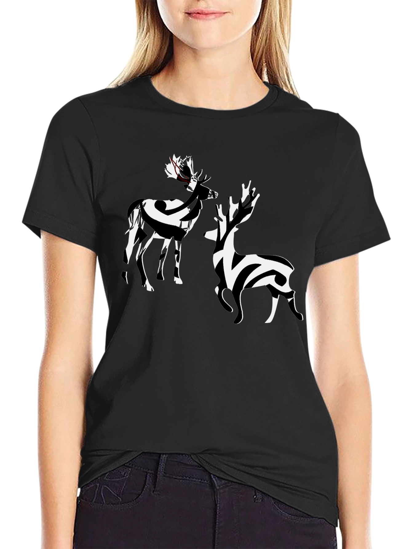 Striped Deer Graphic Tee - Stylish Casual Wear
