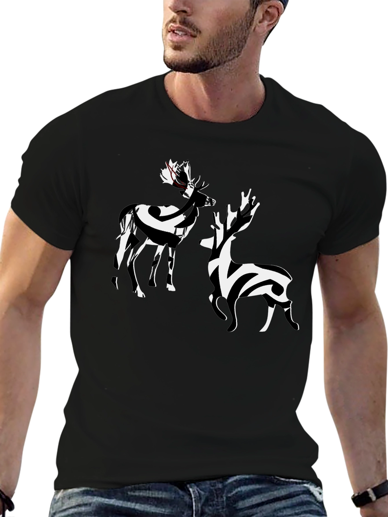 Striped Deer Graphic Tee - Stylish Casual Wear