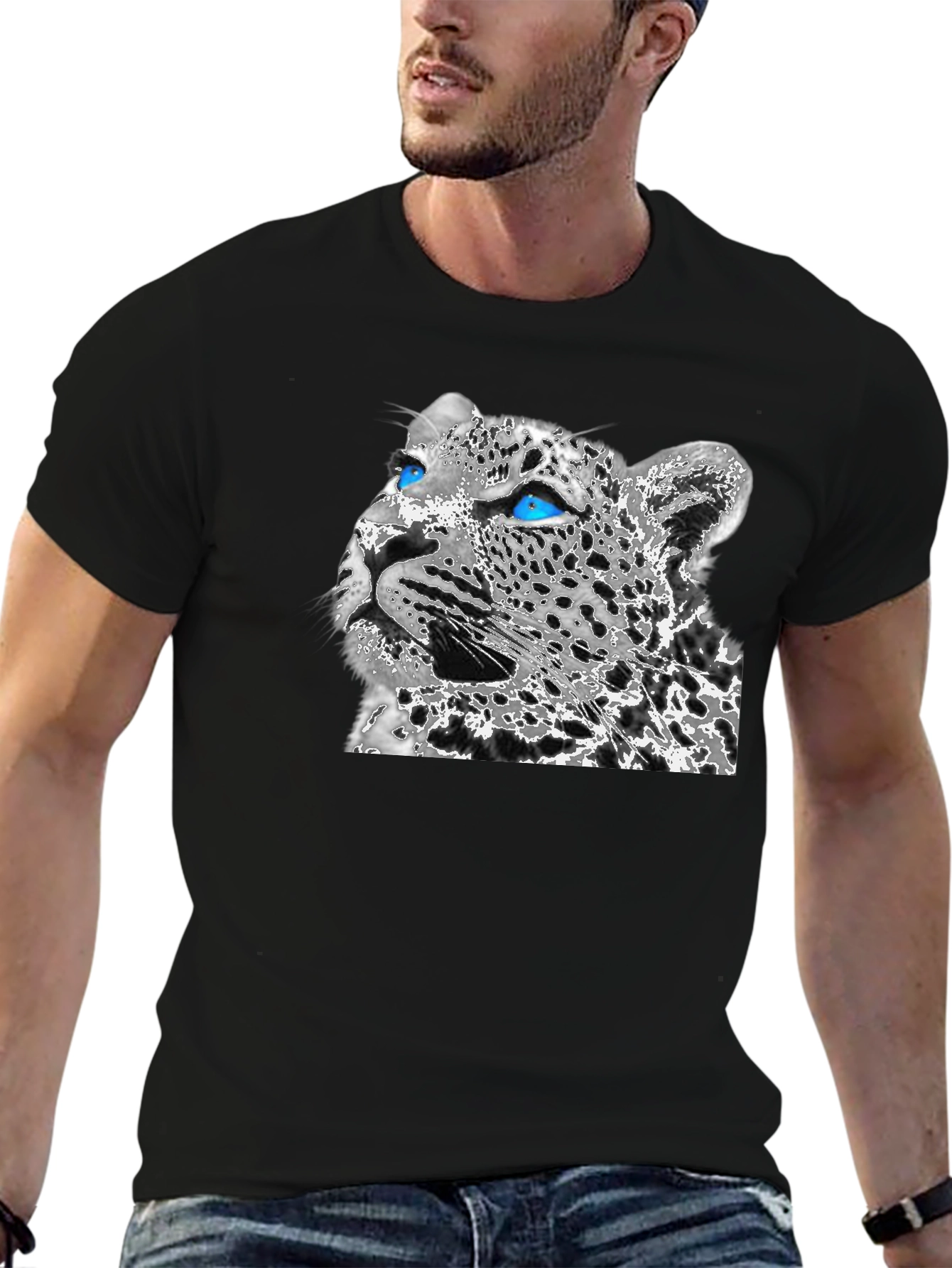Leopard Graphic Print Black T-Shirt