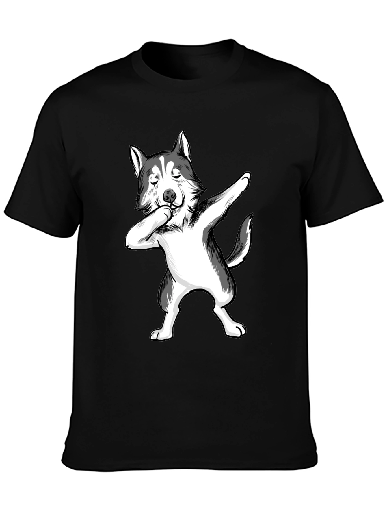 Dabbing Husky T-Shirt - Black Crew Neck Tee