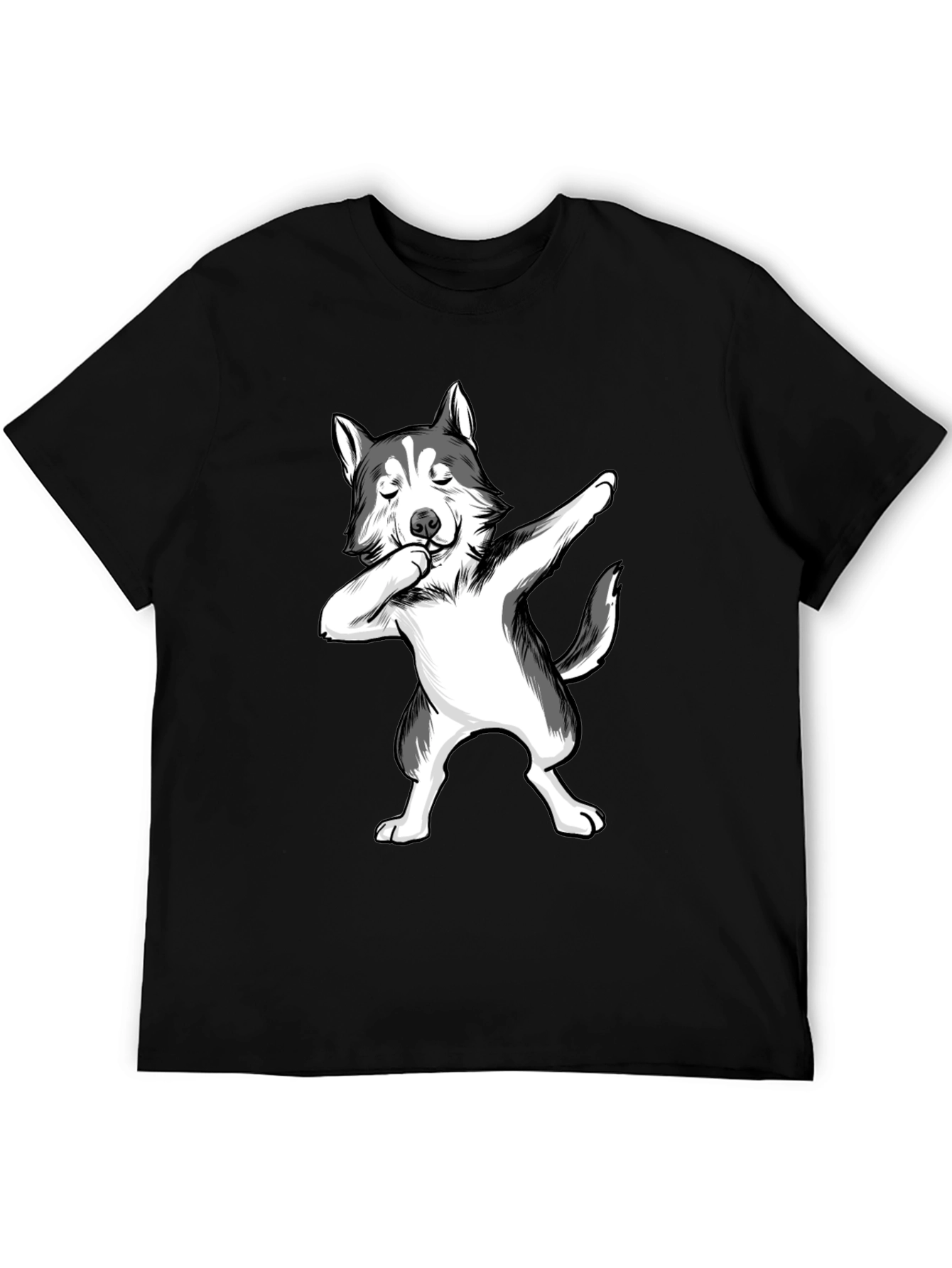 Dabbing Husky T-Shirt - Black Crew Neck Tee