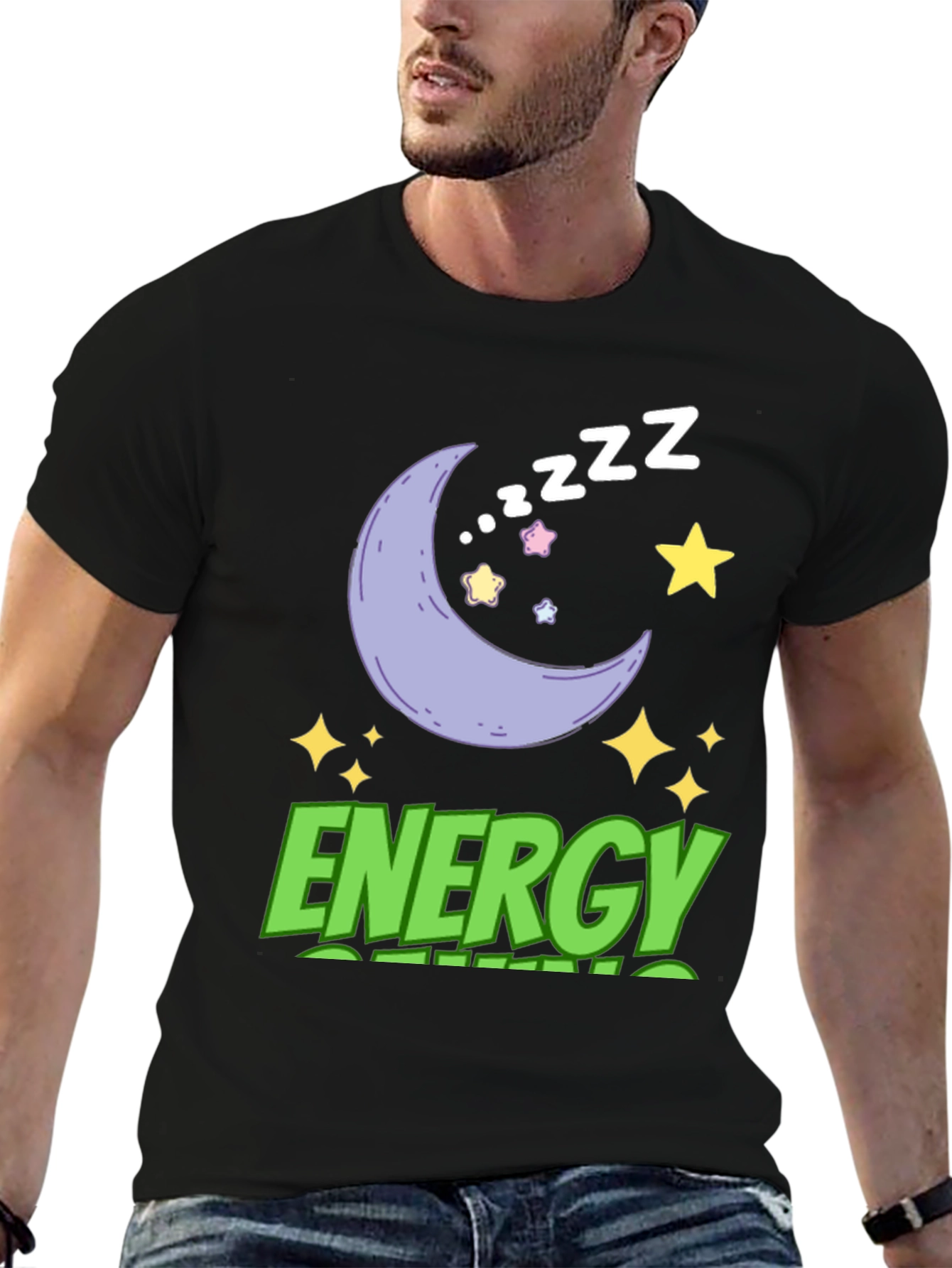 Energy Saving Mode T-Shirt - Moon & Stars Design
