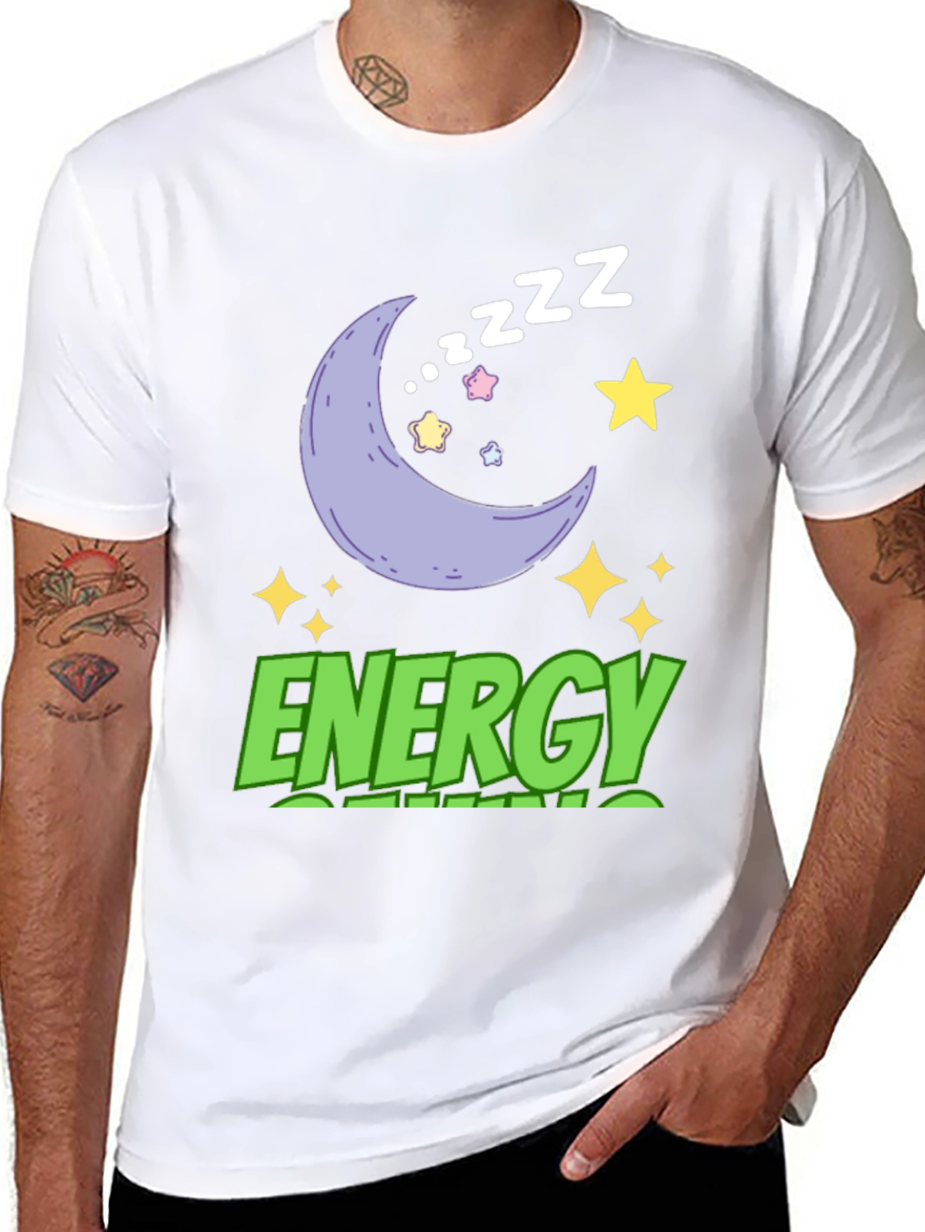 Energy Saving Mode T-Shirt - Moon & Stars Design
