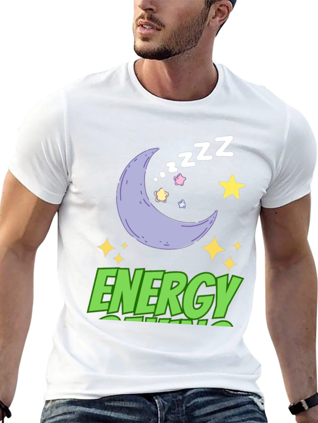 Energy Saving Mode T-Shirt - Moon & Stars Design