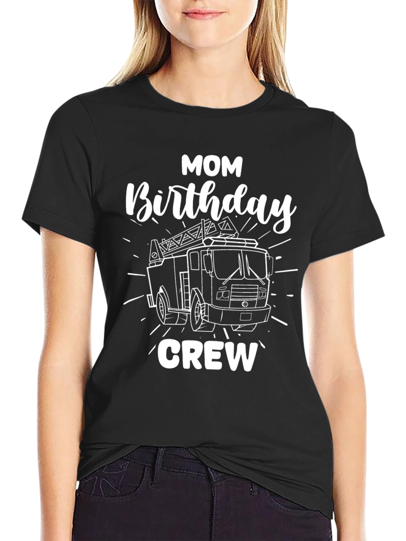 Mom Birthday Crew Fire Truck Graphic T-Shirt
