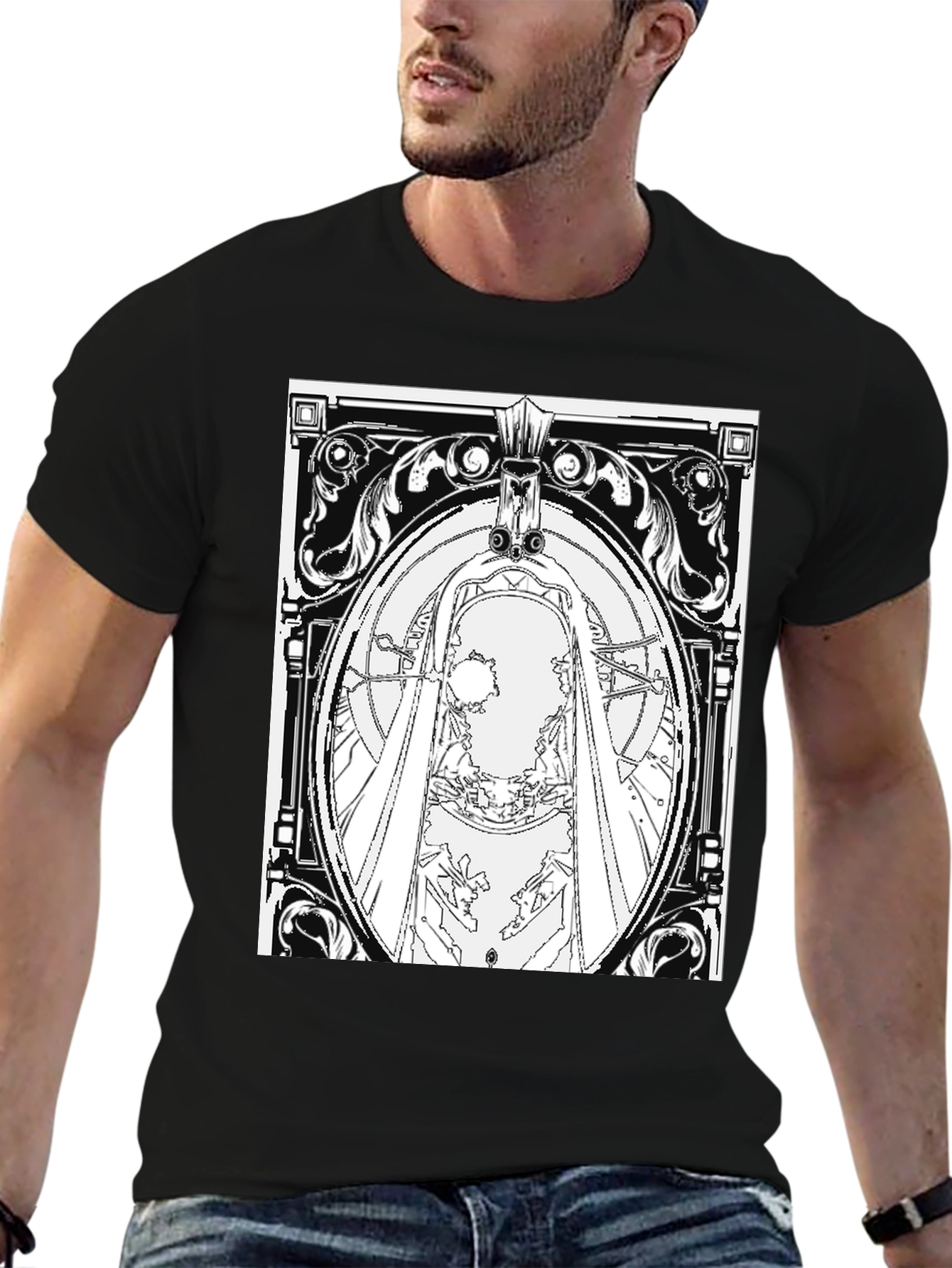 Black T-Shirt with Ornate Graphic