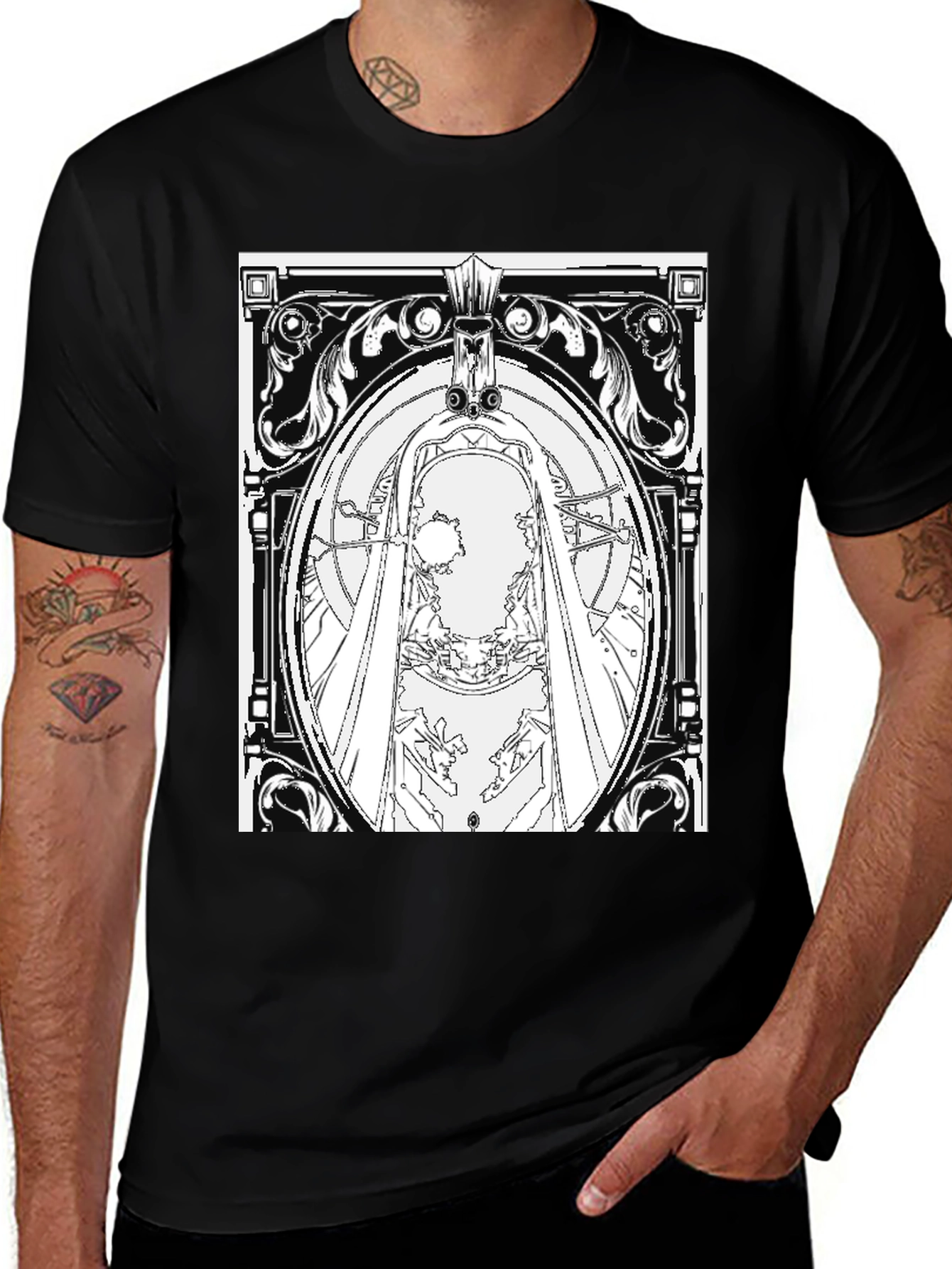 Black T-Shirt with Ornate Graphic