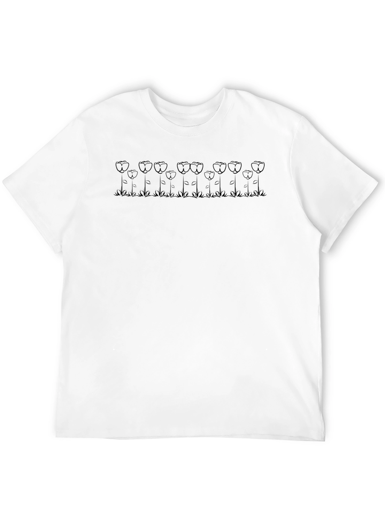 Floral Outline Tee - Casual Black T-Shirt