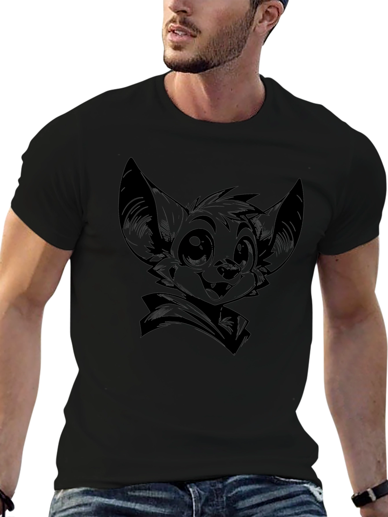 Bat Character Graphic Print Black T-Shirt